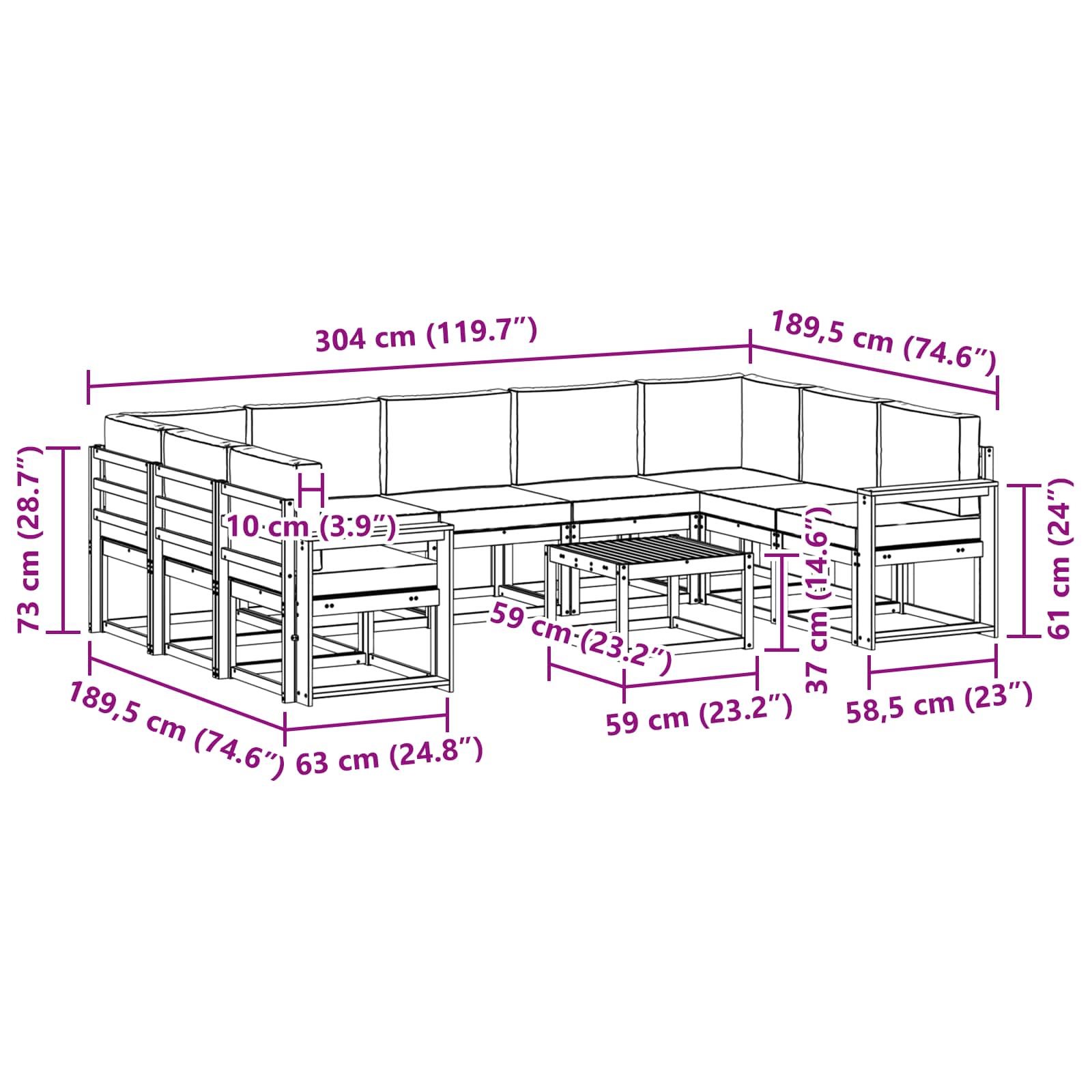 Outdoor-Sofagarnitur 10 stk. Natur und Anthrazit