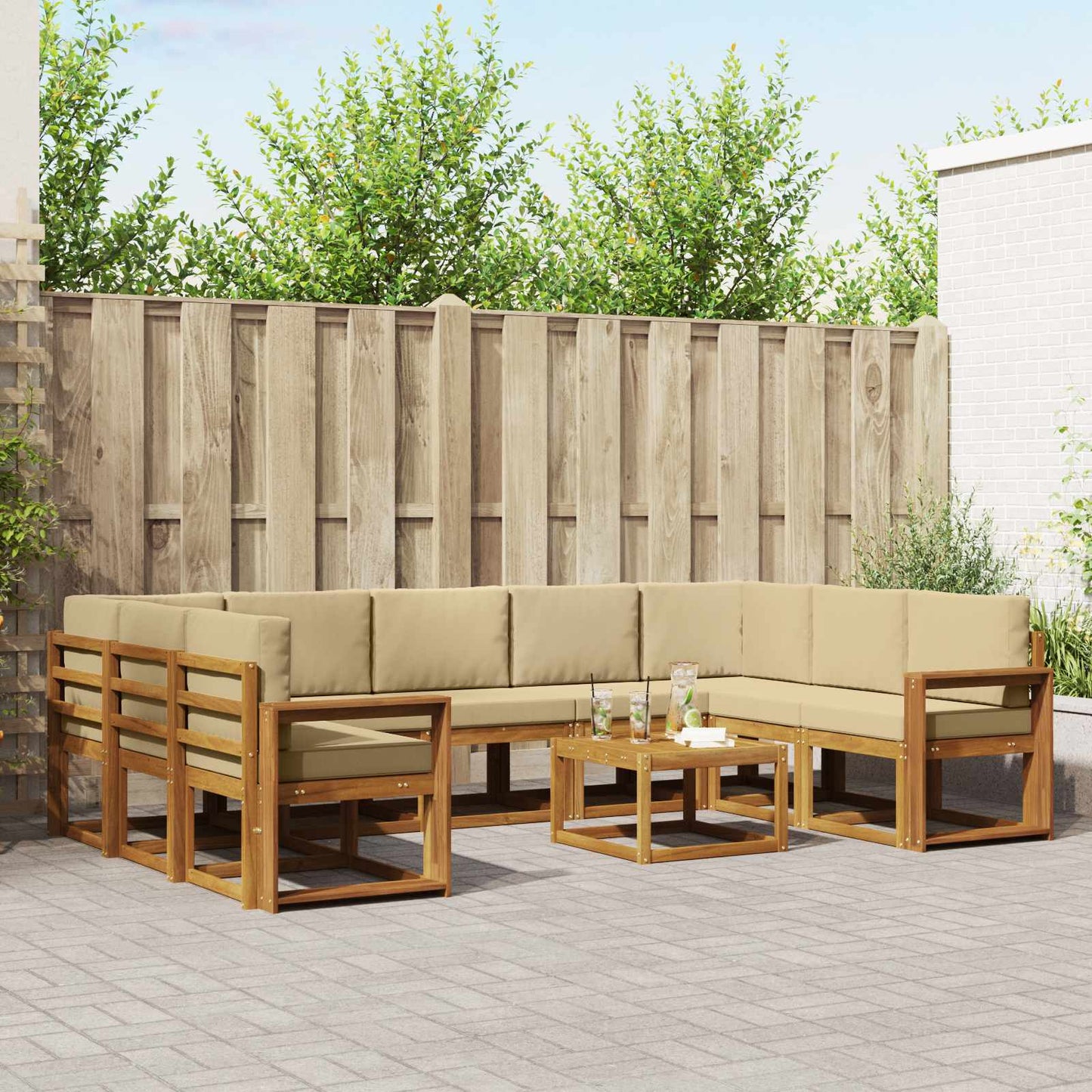 Outdoor-Sofagarnitur mit Kissen 10 pcs Natur und Beige