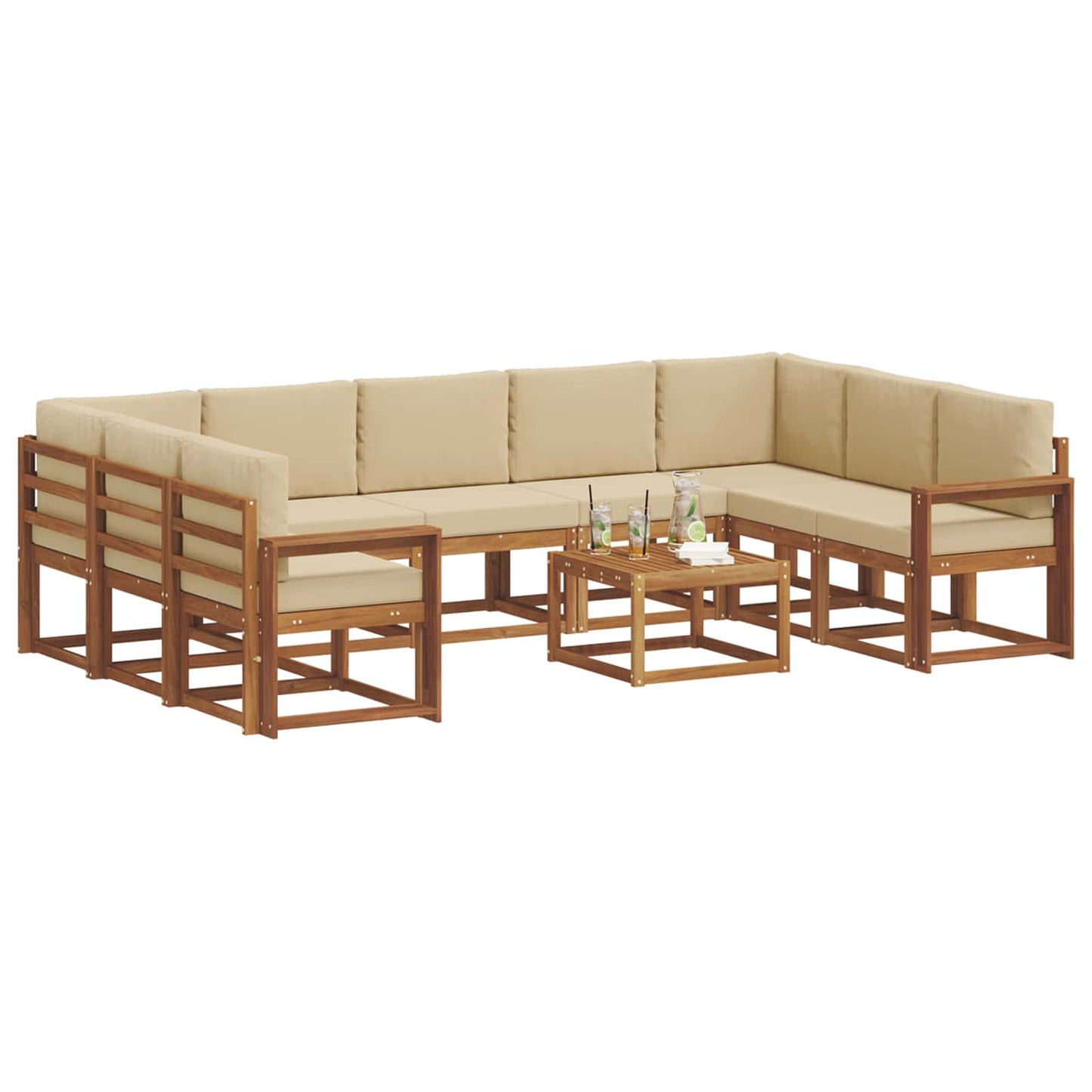 Outdoor-Sofagarnitur mit Kissen 10 pcs Natur und Beige