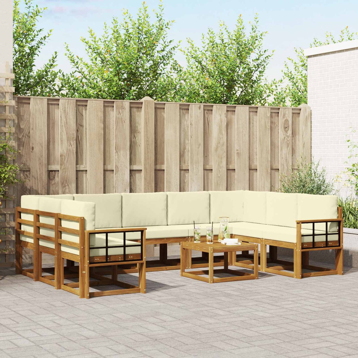 Outdoor-Sofagarnitur 10 stk. Natur und Creme