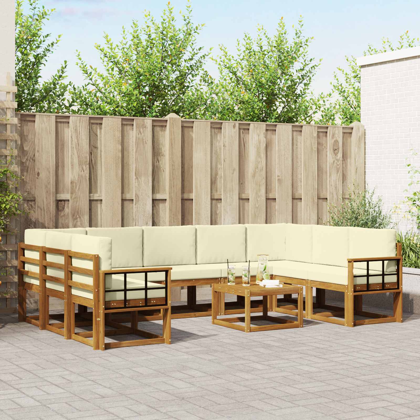 Outdoor-Sofagarnitur 10 stk. Natur und Creme