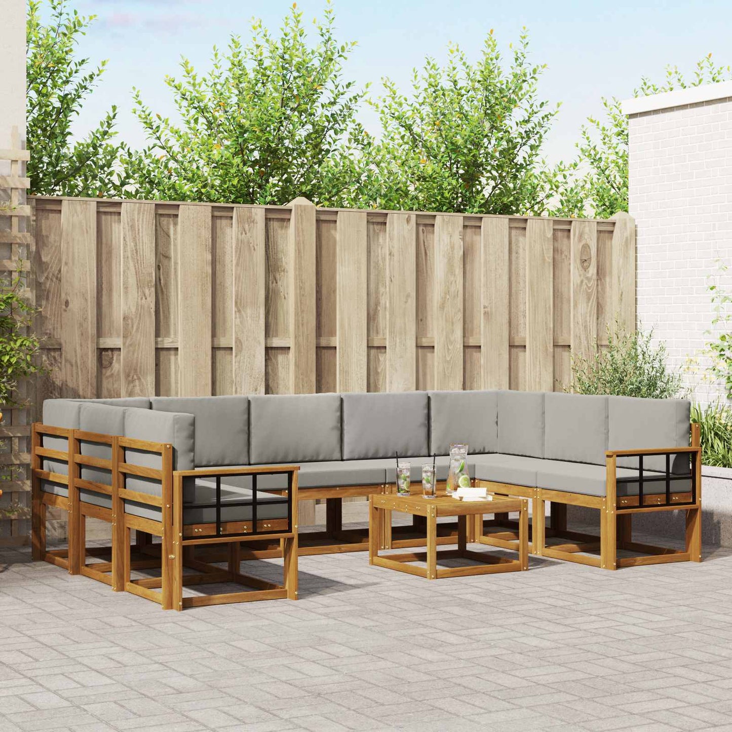 Outdoor-Sofagarnitur mit Kissen 10 pcs Natürlich und Hellgrau