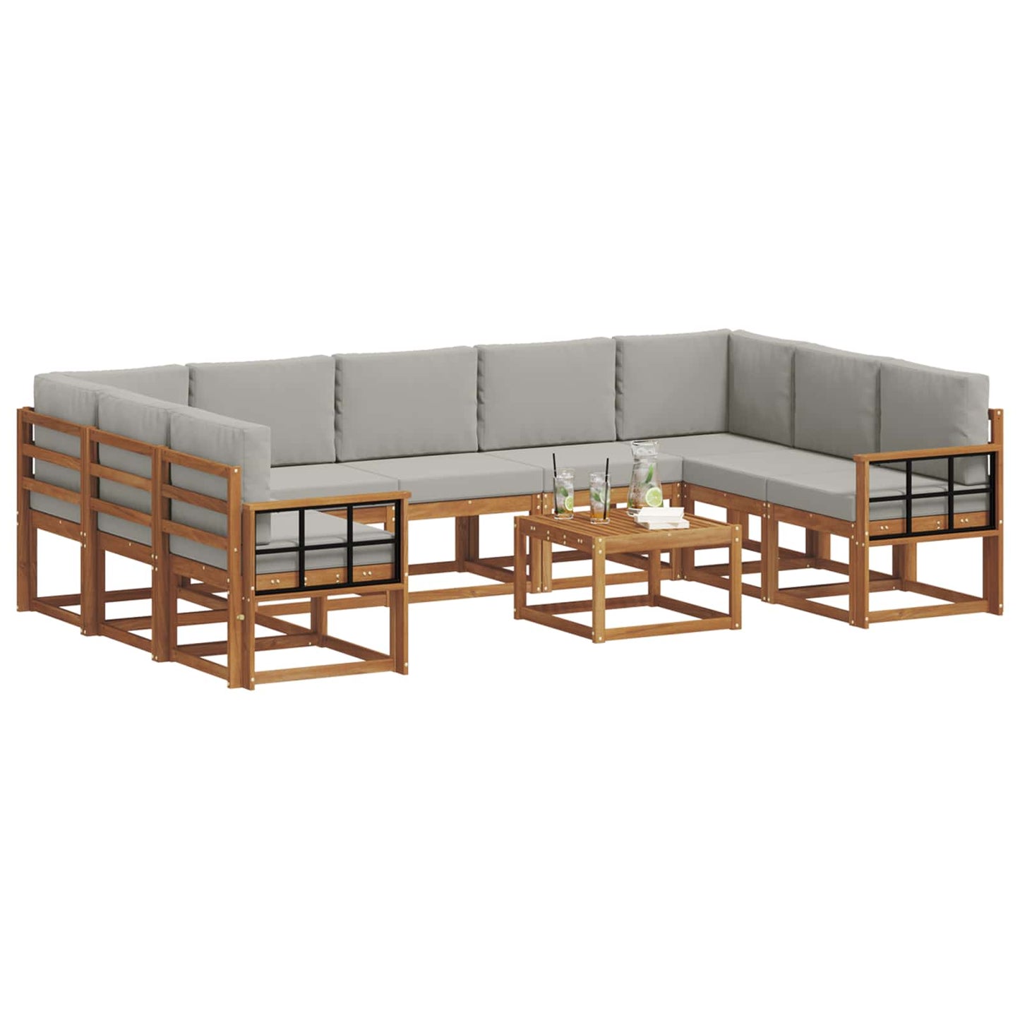 Outdoor-Sofagarnitur mit Kissen 10 pcs Natürlich und Hellgrau