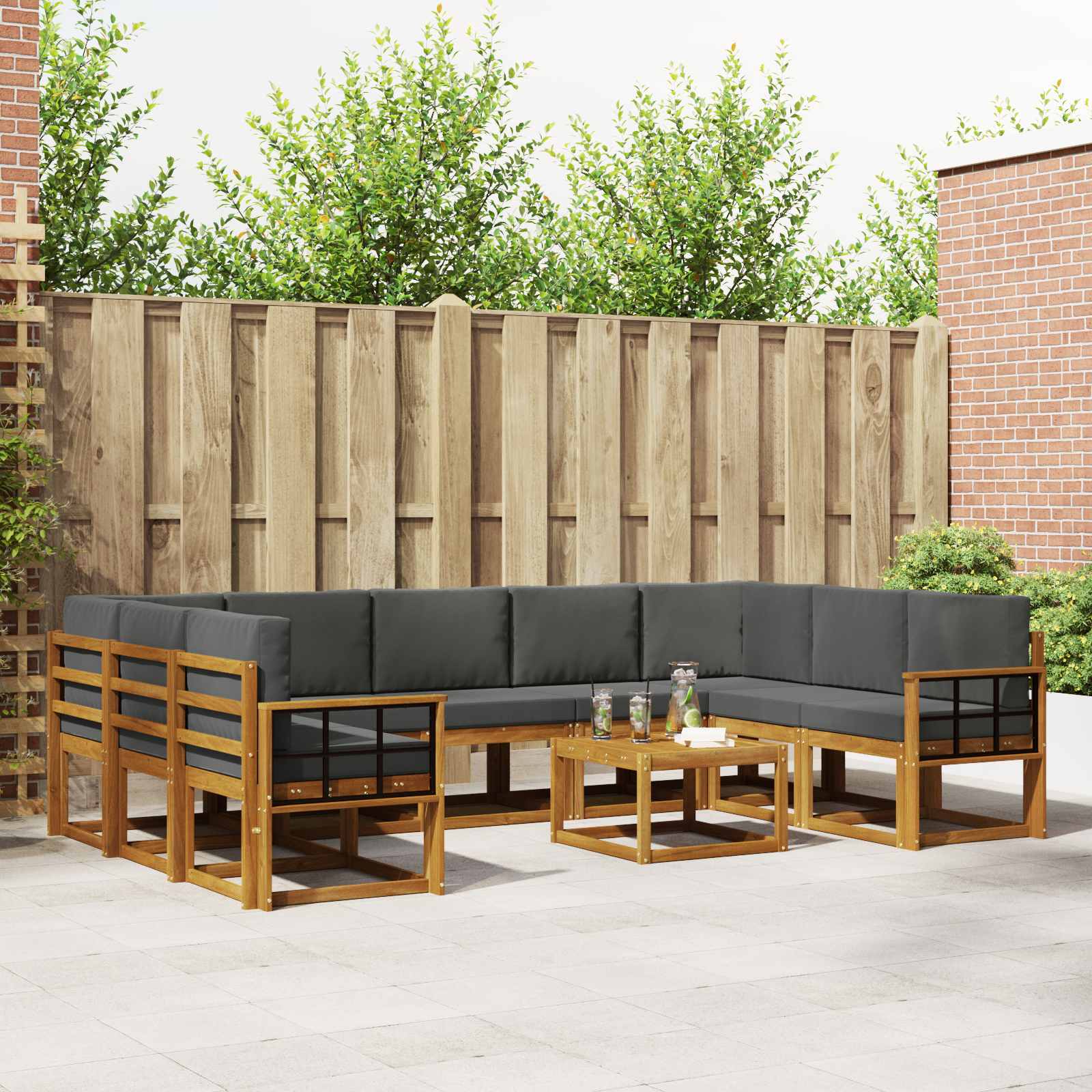 Outdoor-Sofagarnitur 10 stk. Natur und Anthrazit