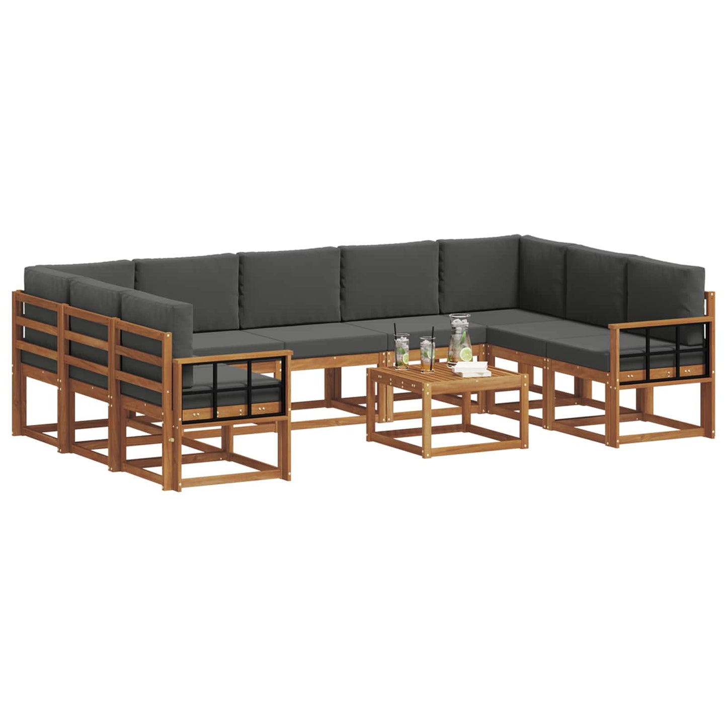 Outdoor-Sofagarnitur 10 stk. Natur und Anthrazit