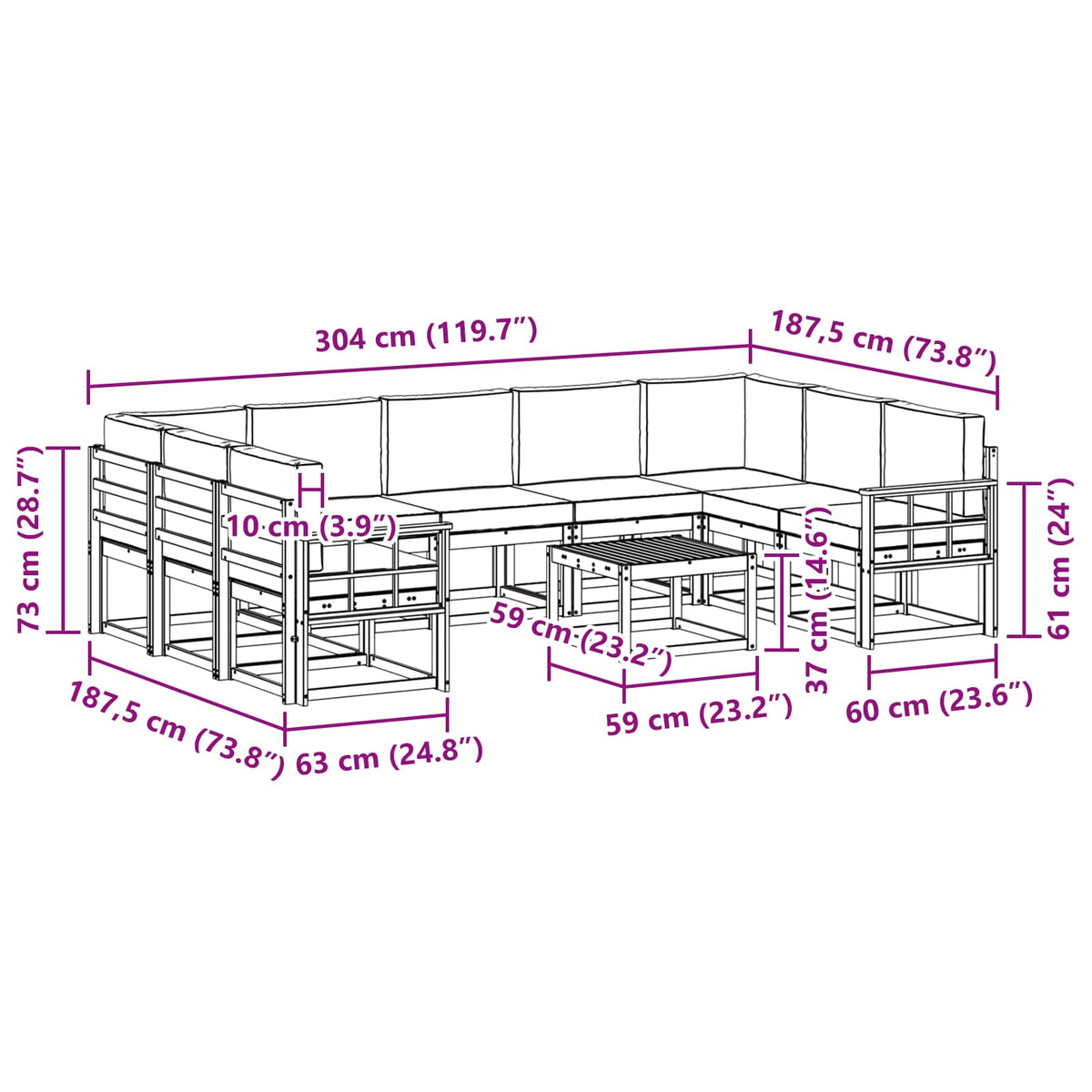 Outdoor-Sofagarnitur 10 stk. Natur und Anthrazit