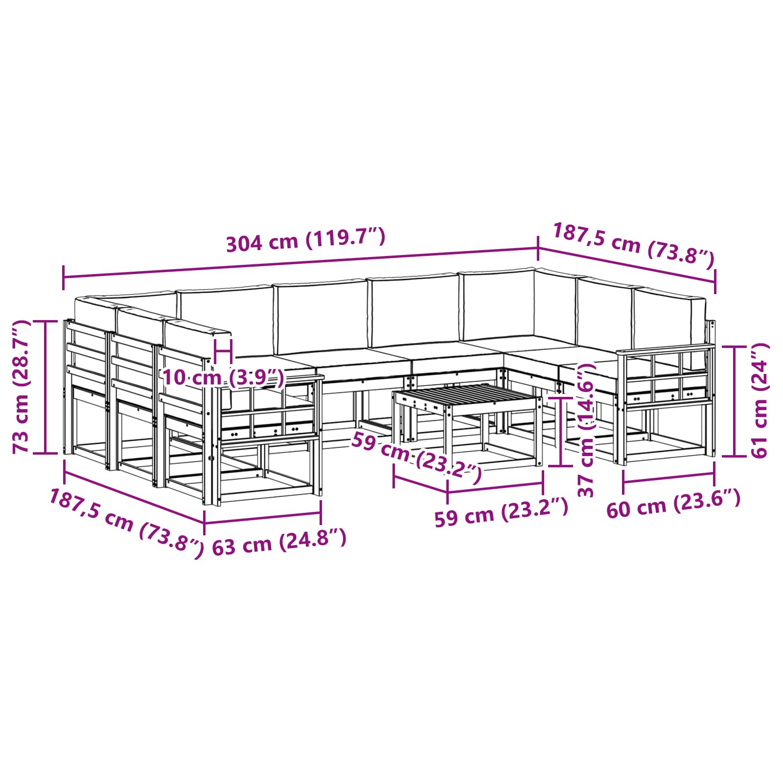 Outdoor-Sofagarnitur 10 stk. Natur und Anthrazit