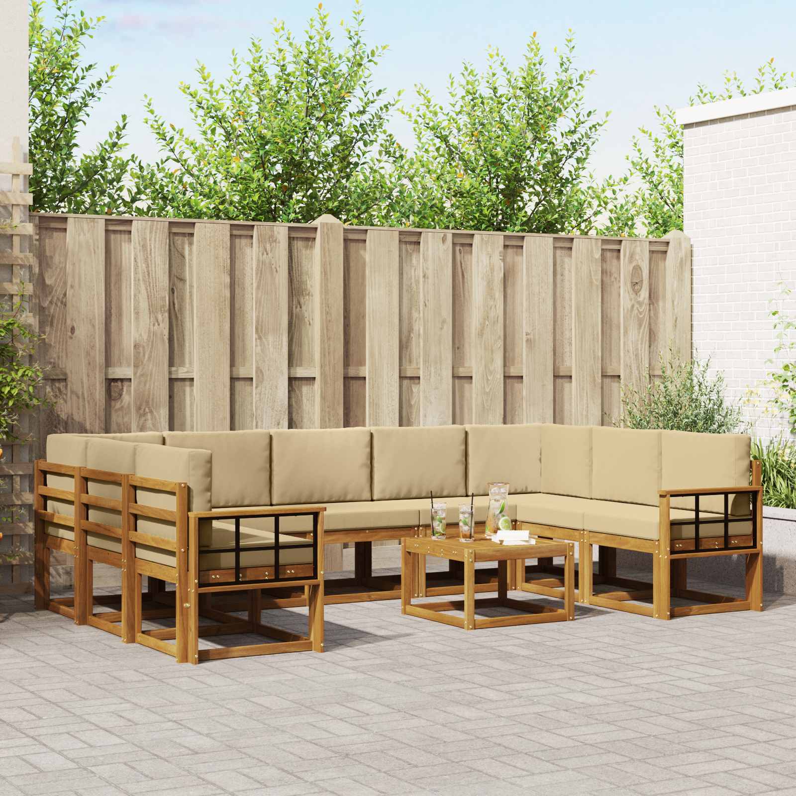 Outdoor-Sofagarnitur mit Kissen 10 pcs Natur und Beige