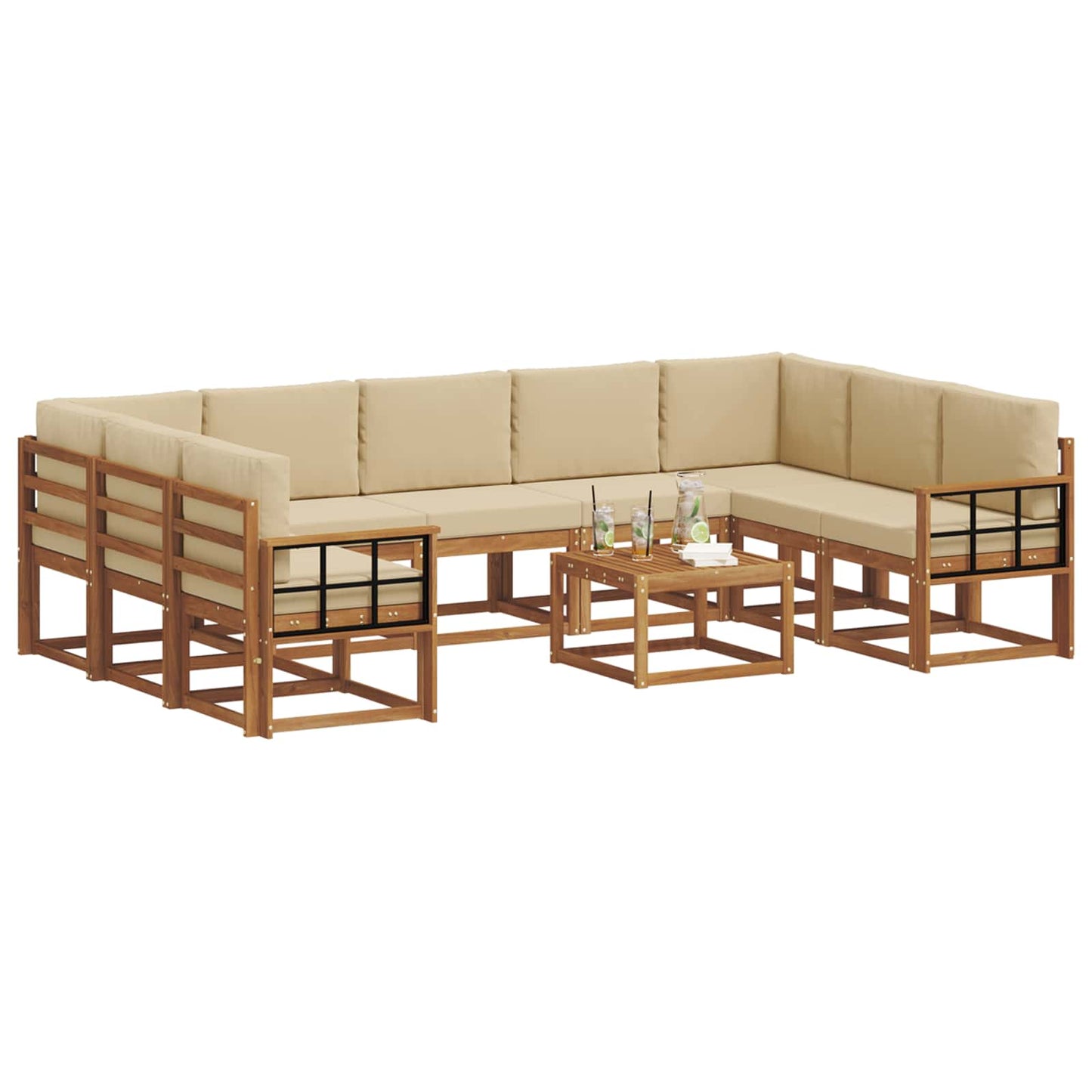 Outdoor-Sofagarnitur mit Kissen 10 pcs Natur und Beige