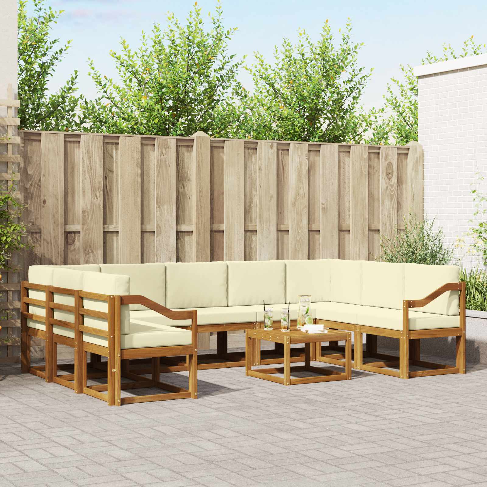 Outdoor-Sofagarnitur 10 stk. Natur und Creme