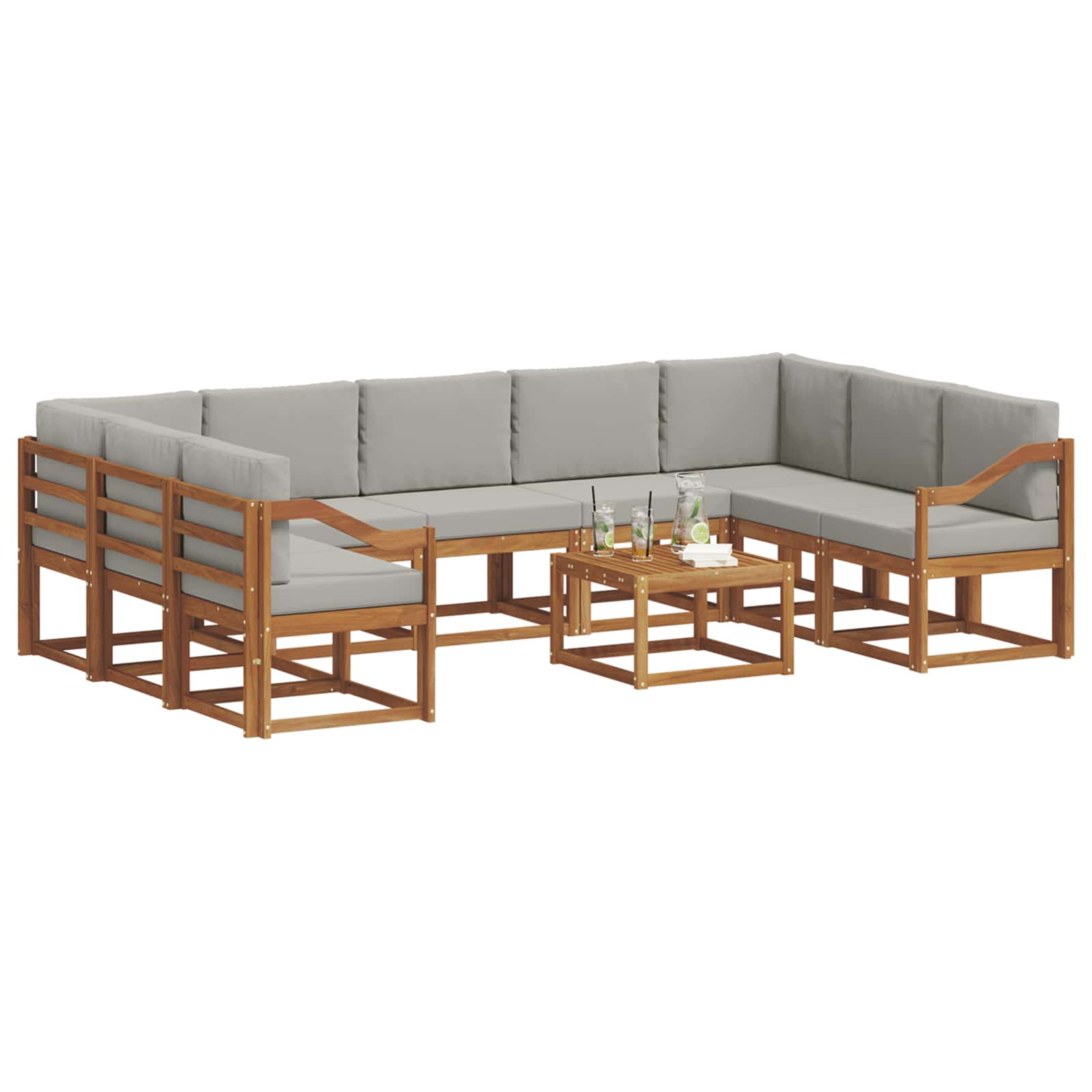 Outdoor-Sofagarnitur mit Kissen 10 pcs Natürlich und Hellgrau