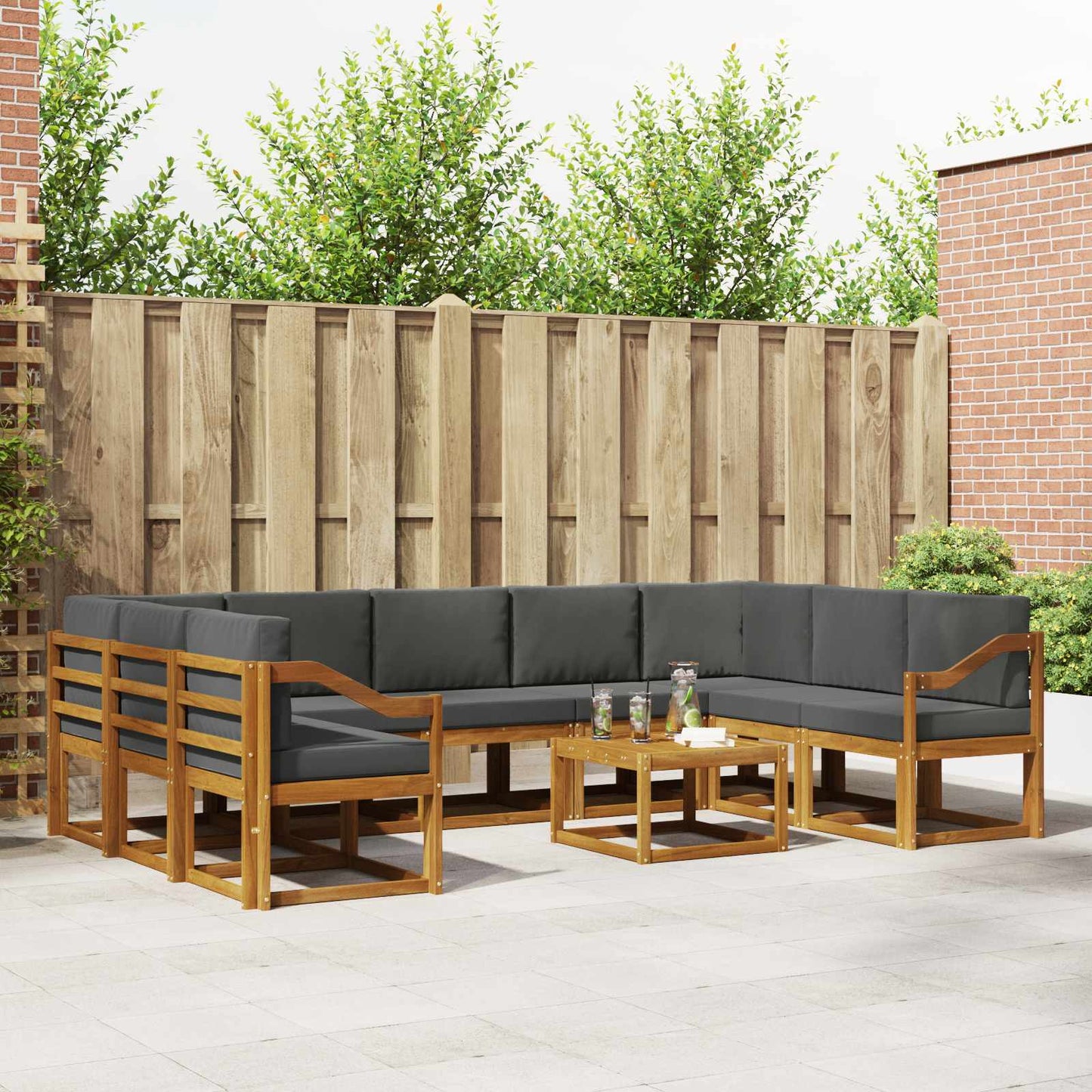 Outdoor-Sofagarnitur 10 stk. Natur und Anthrazit