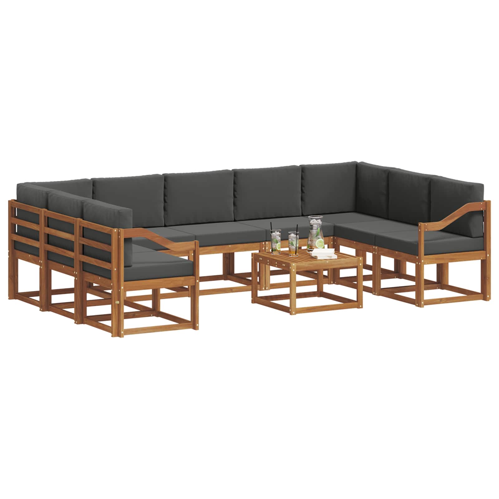 Outdoor-Sofagarnitur 10 stk. Natur und Anthrazit