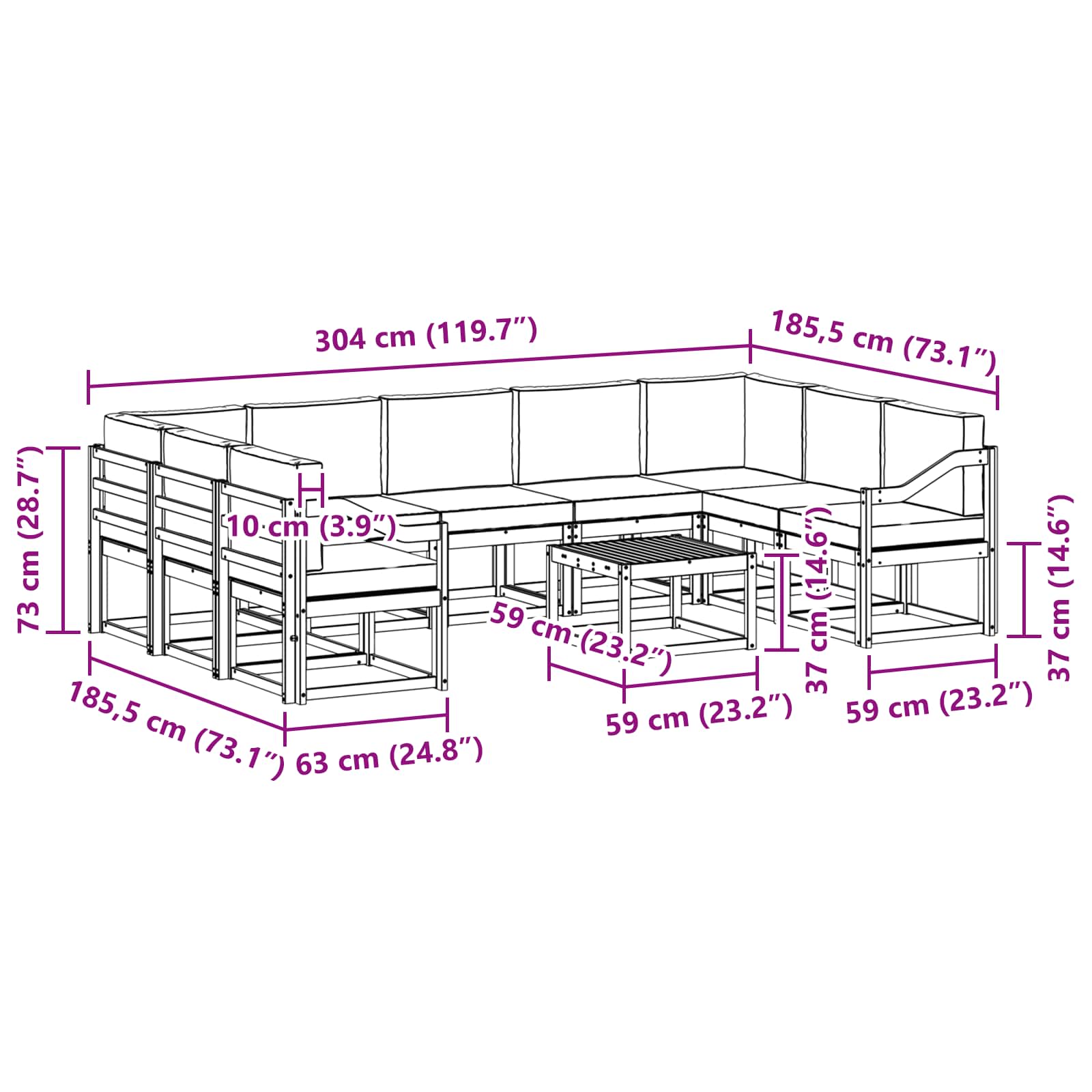 Outdoor-Sofagarnitur 10 stk. Natur und Anthrazit
