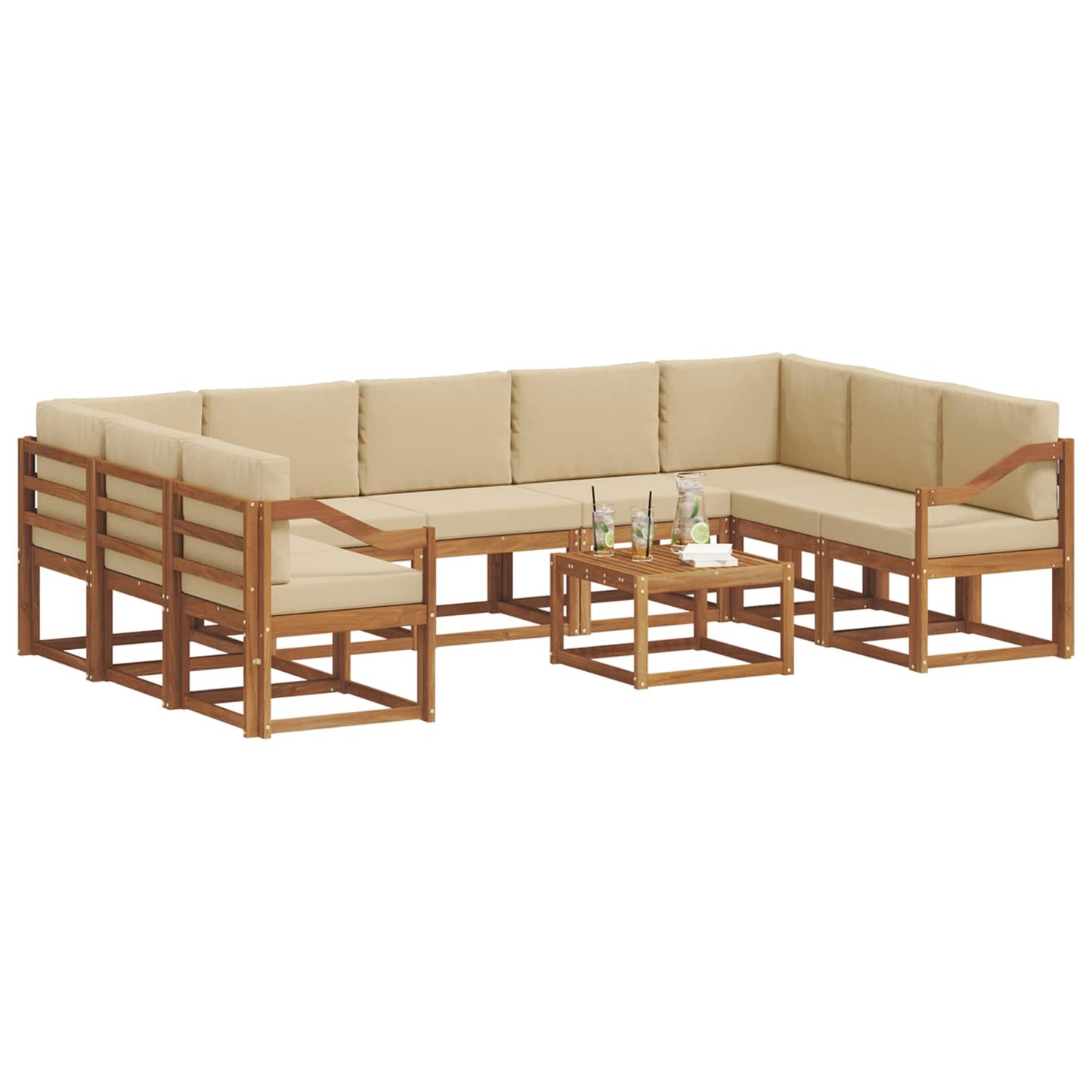 Outdoor-Sofagarnitur mit Kissen 10 pcs Natur und Beige