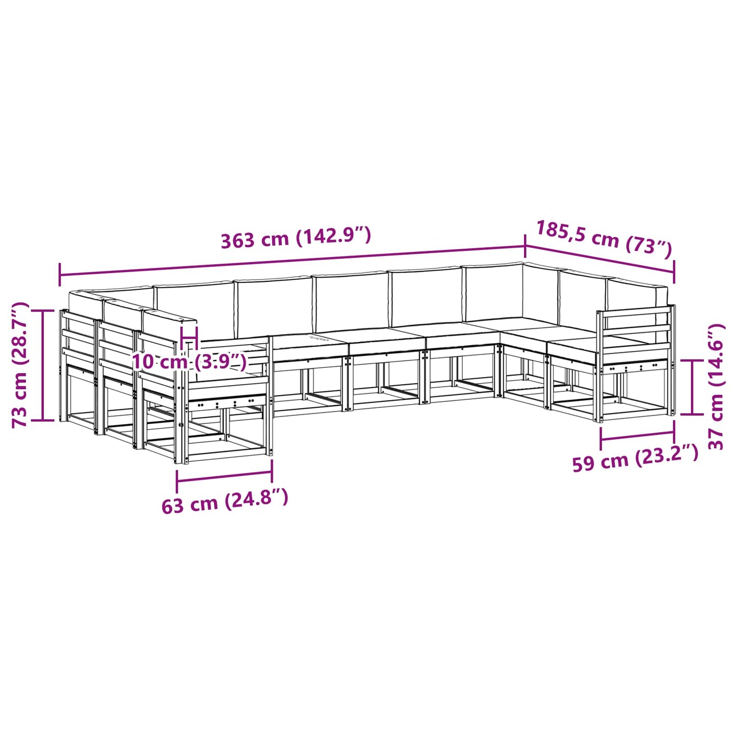 Outdoor-Sofagarnitur 10 stk. Natur und Creme