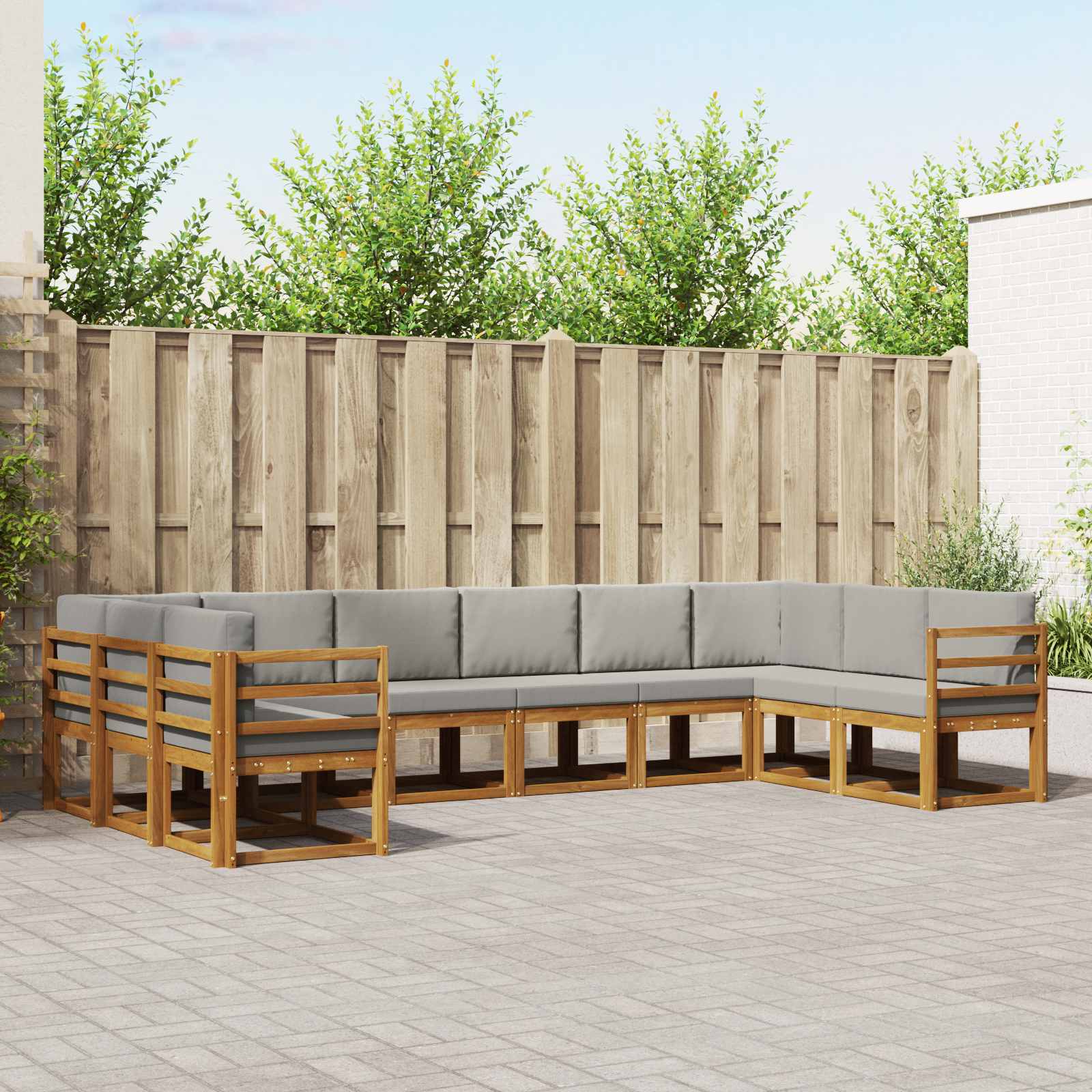 Outdoor-Sofagarnitur mit Kissen 10 pcs Natürlich und Hellgrau