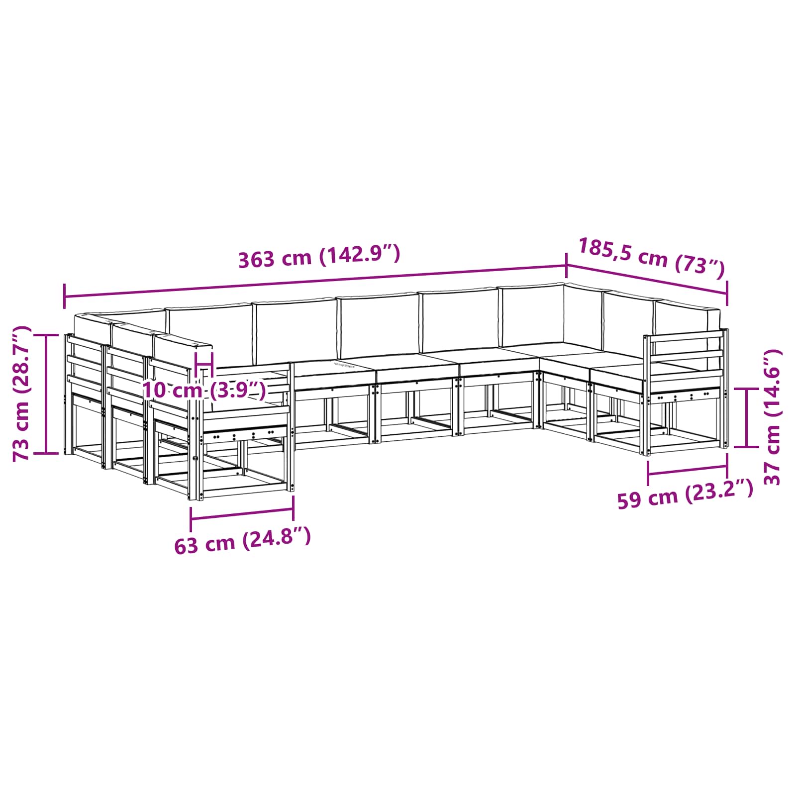 Outdoor-Sofagarnitur 10 stk. Natur und Anthrazit