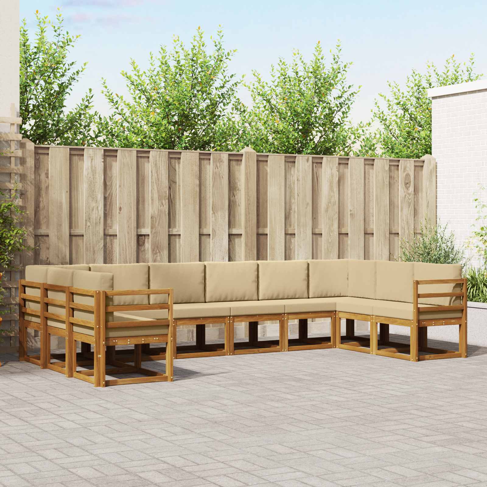 Outdoor-Sofagarnitur mit Kissen 10 pcs Natur und Beige