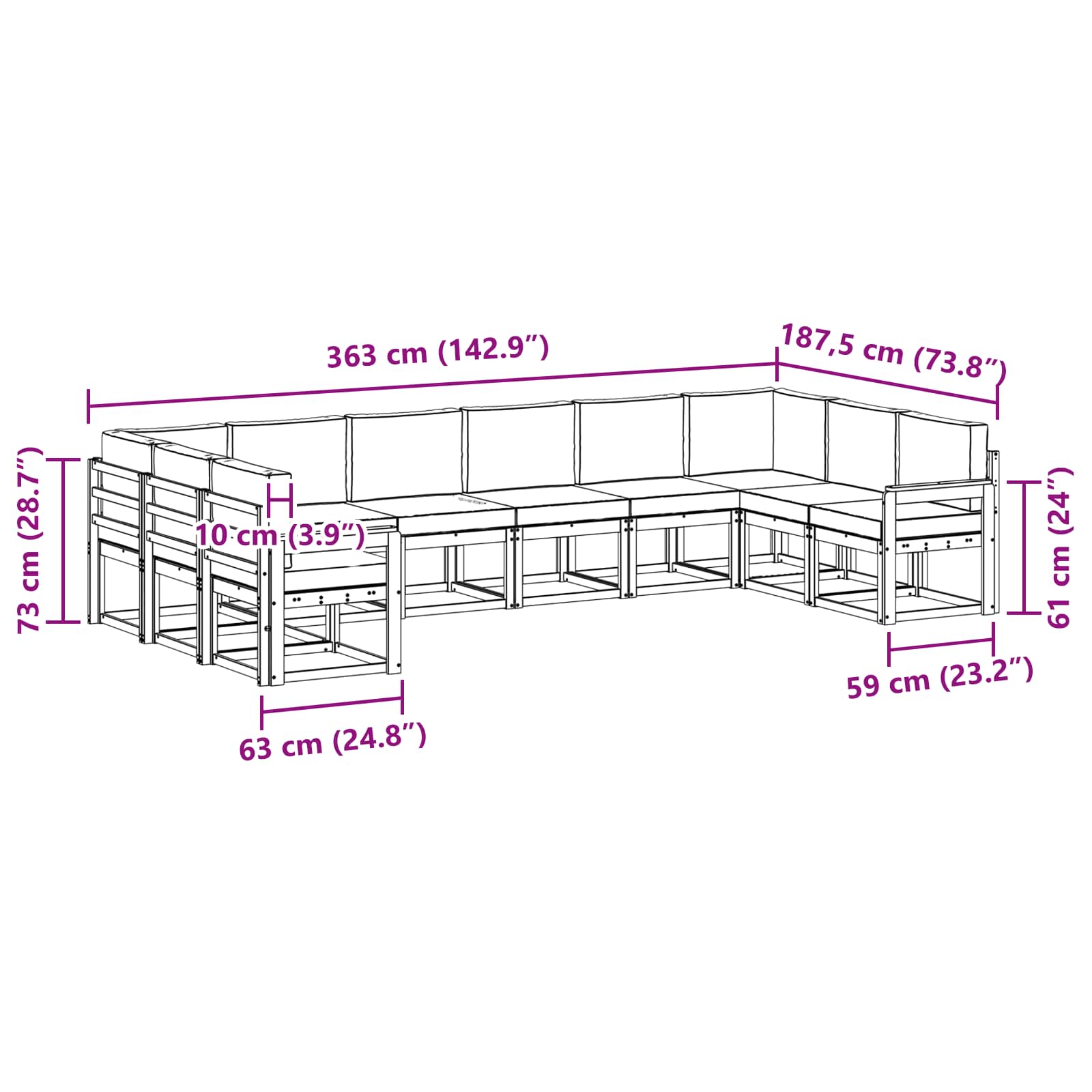 Outdoor-Sofagarnitur 10 stk. Natur und Creme