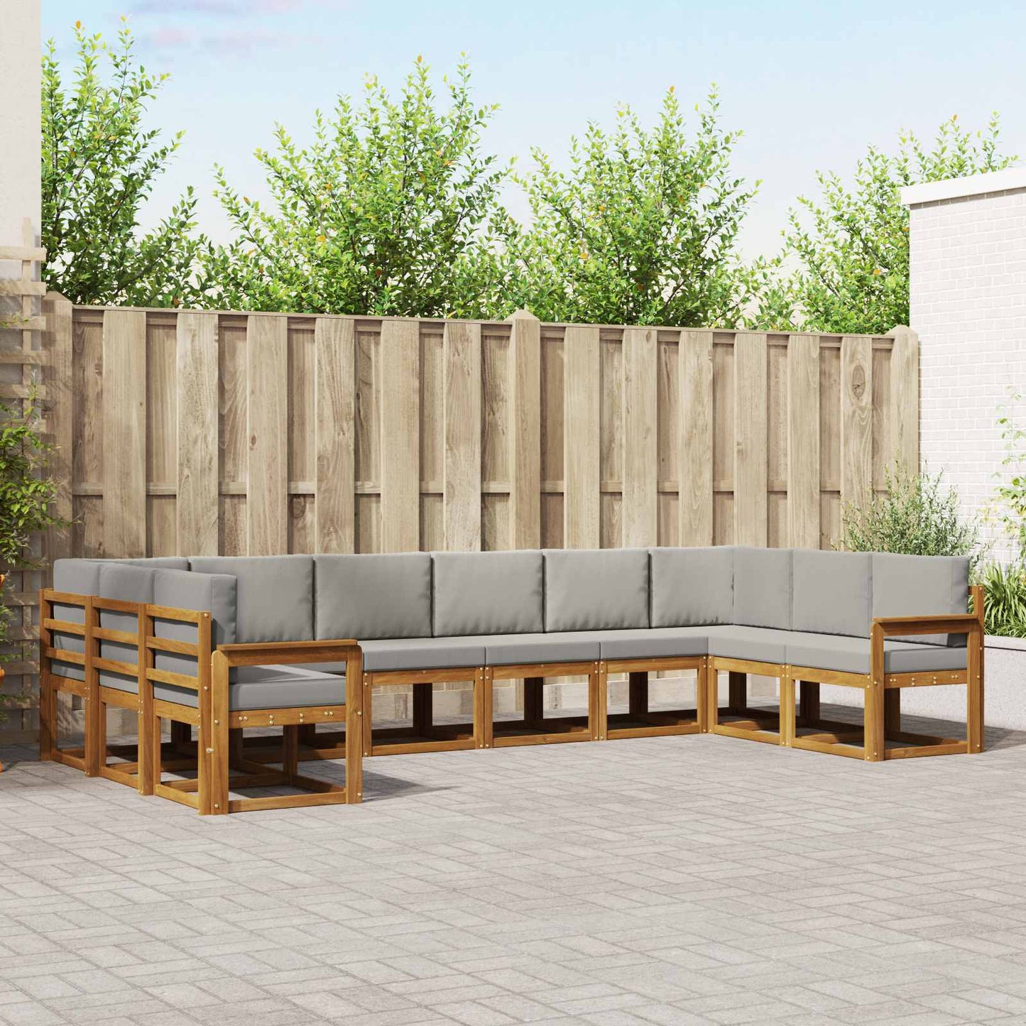 Outdoor-Sofagarnitur mit Kissen 10 pcs Natürlich und Hellgrau