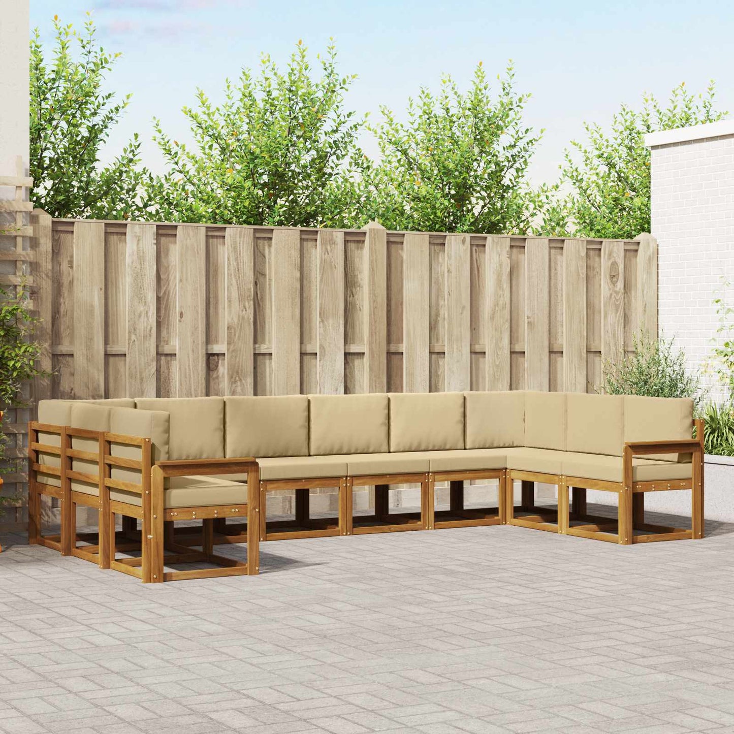 Outdoor-Sofagarnitur mit Kissen 10 pcs Natur und Beige