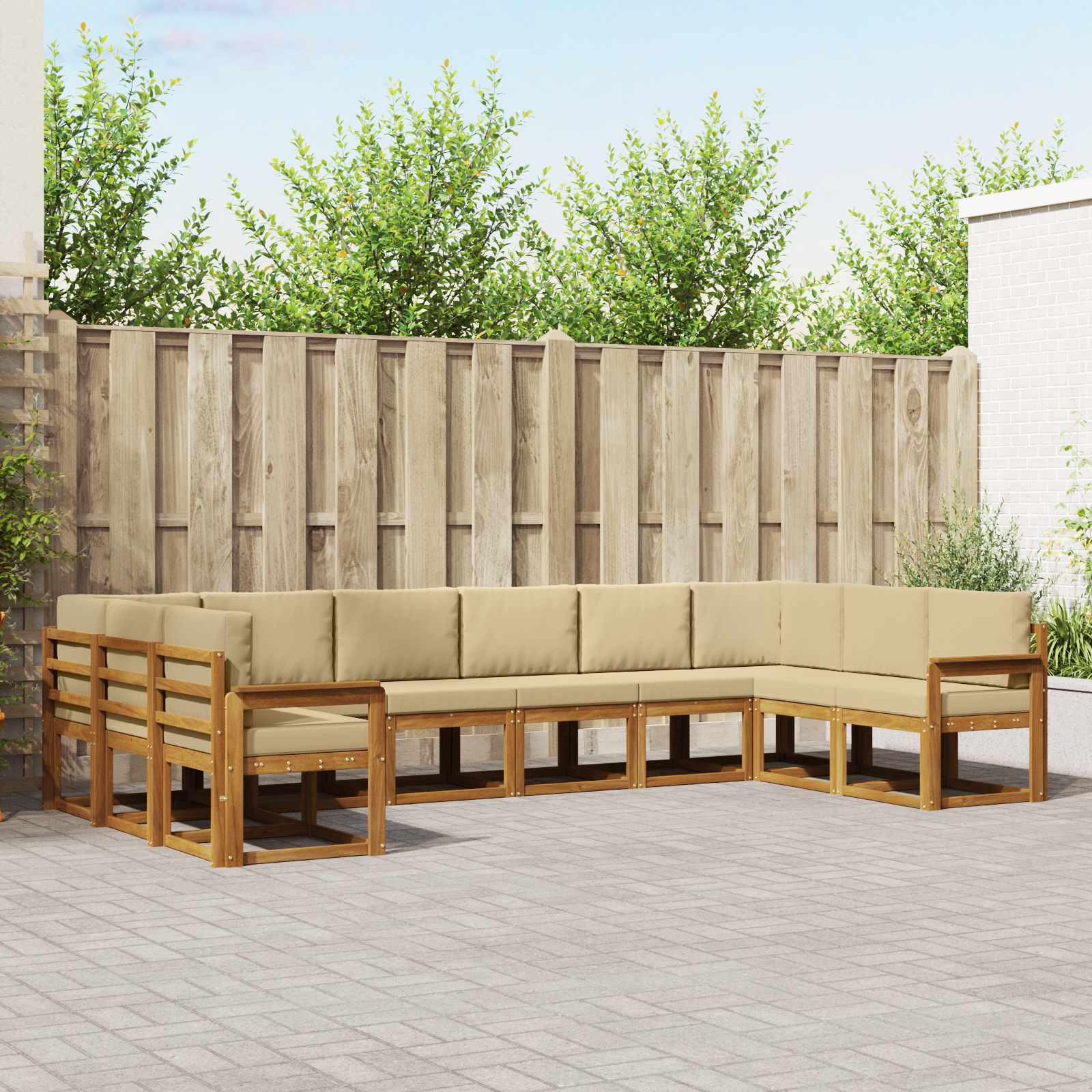Outdoor-Sofagarnitur mit Kissen 10 pcs Natur und Beige