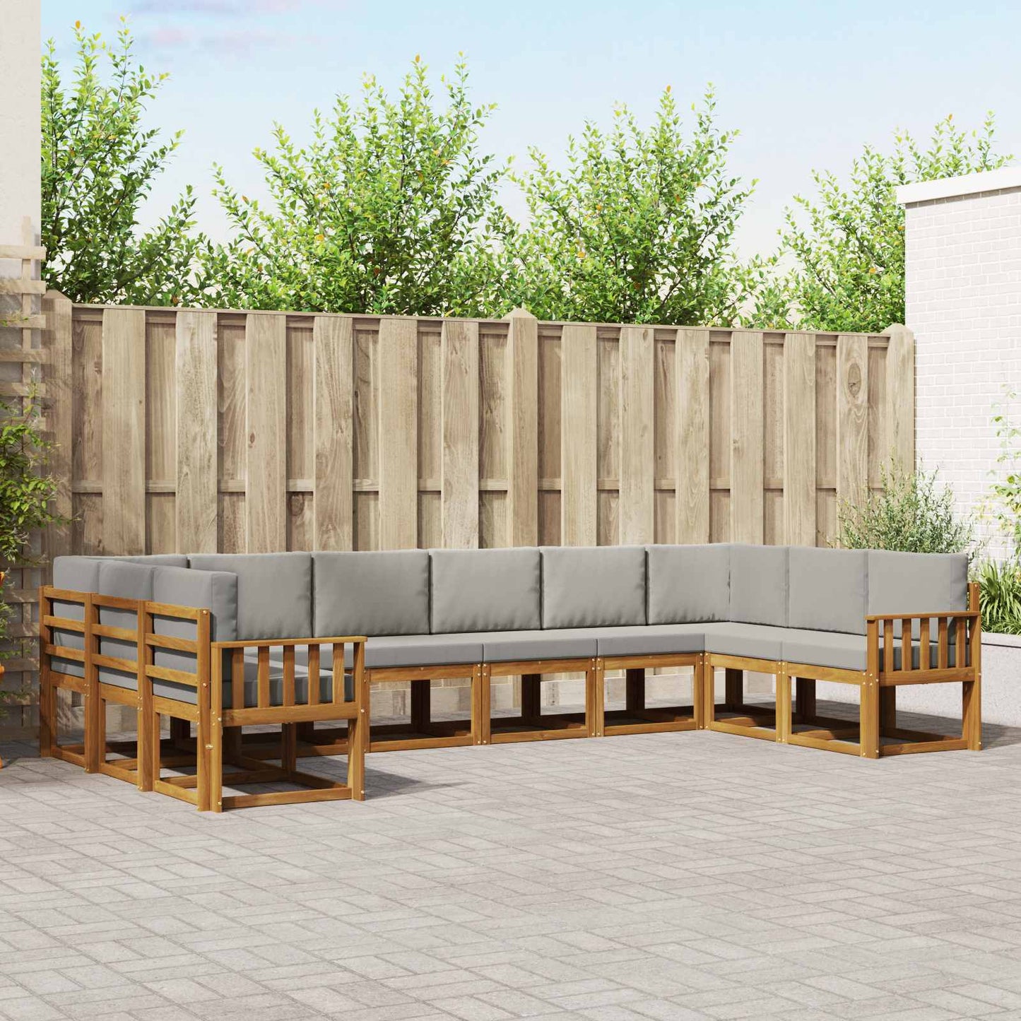 Outdoor-Sofagarnitur mit Kissen 10 pcs Natürlich und Hellgrau