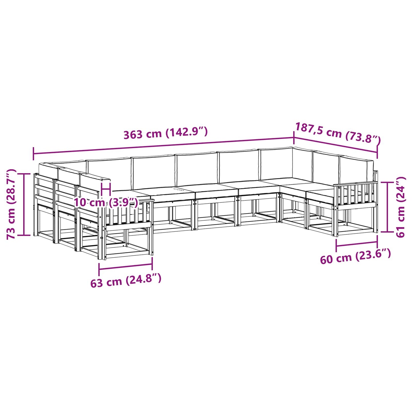 Outdoor-Sofagarnitur 10 stk. Natur und Anthrazit