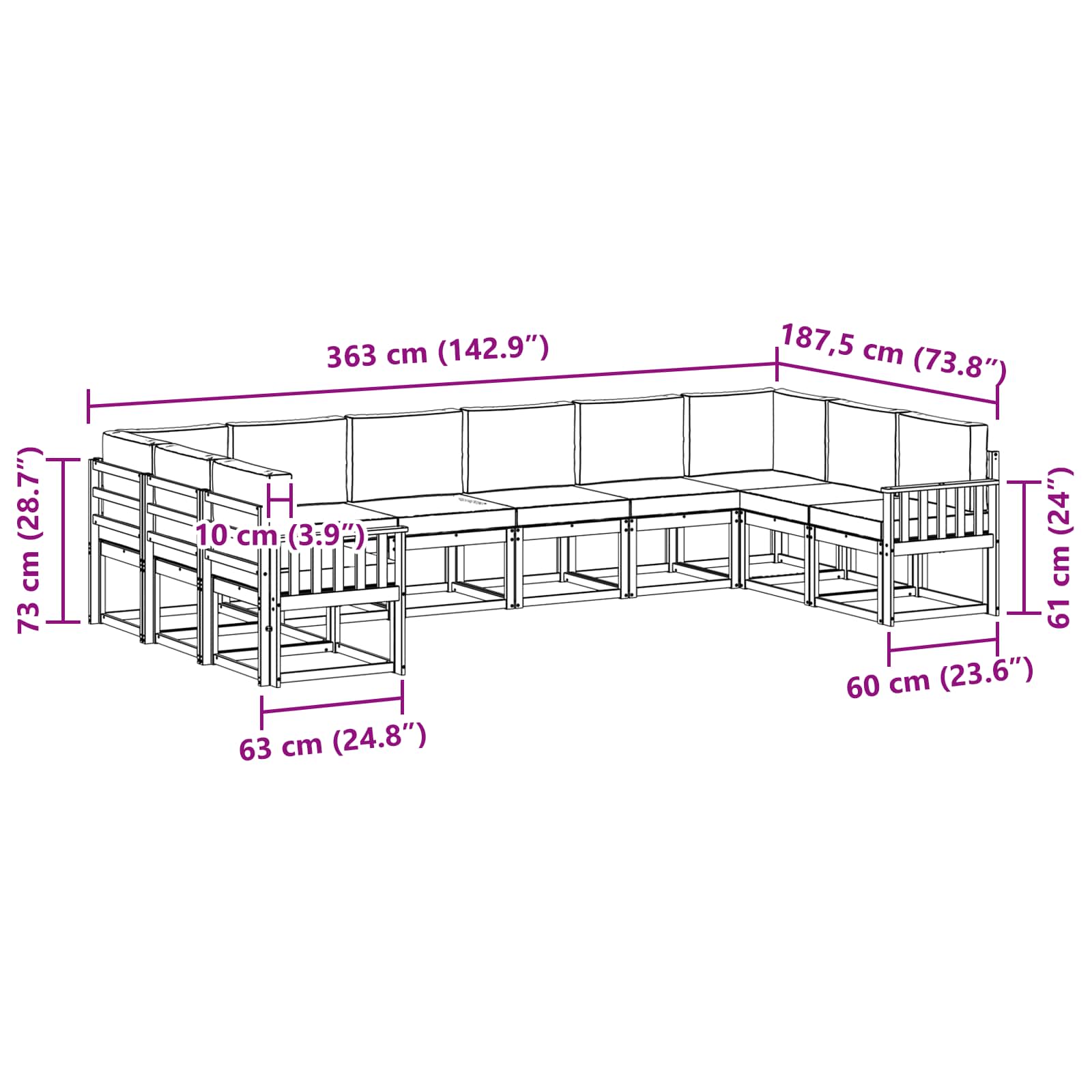 Outdoor-Sofagarnitur 10 stk. Natur und Anthrazit