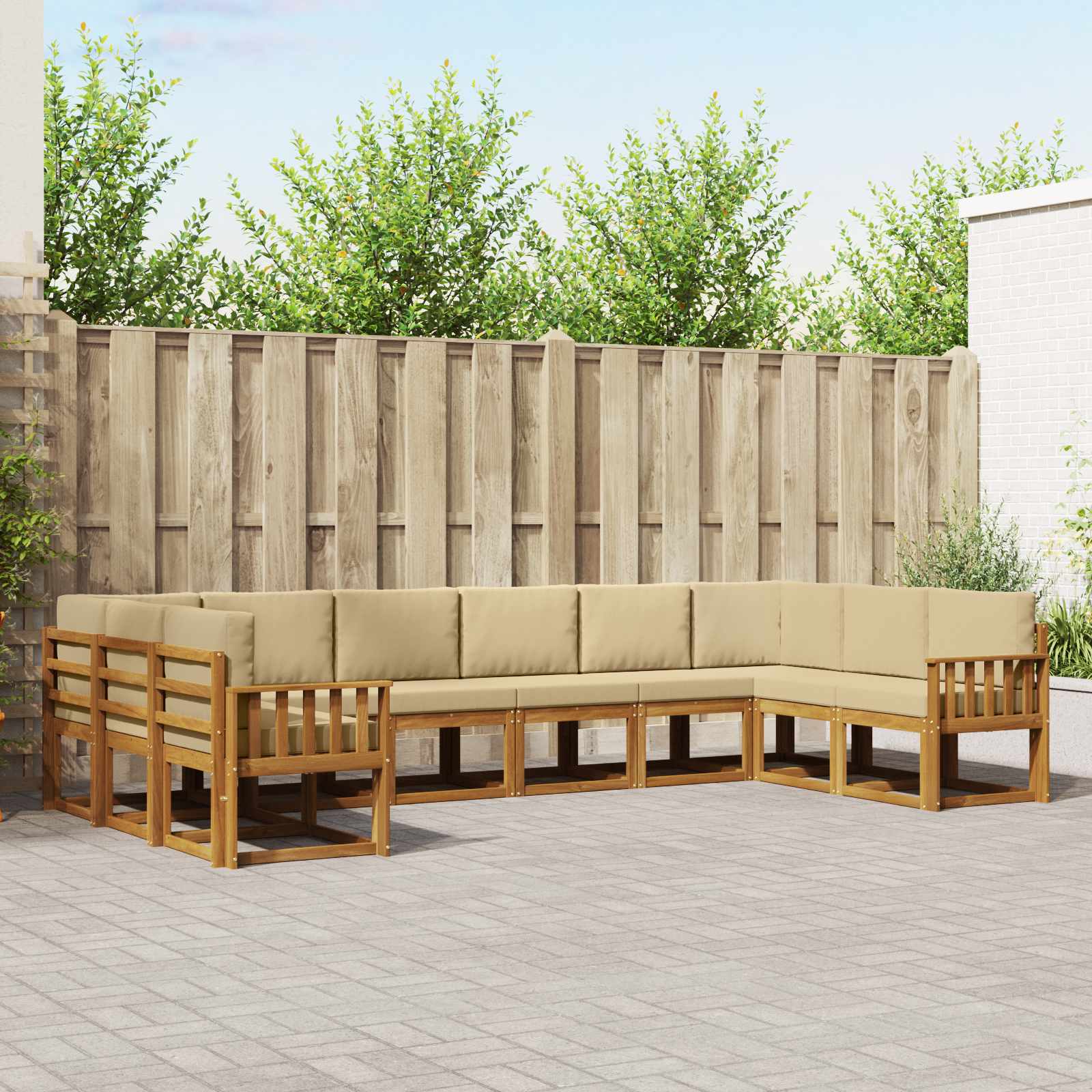 Outdoor-Sofagarnitur mit Kissen 10 pcs Natur und Beige