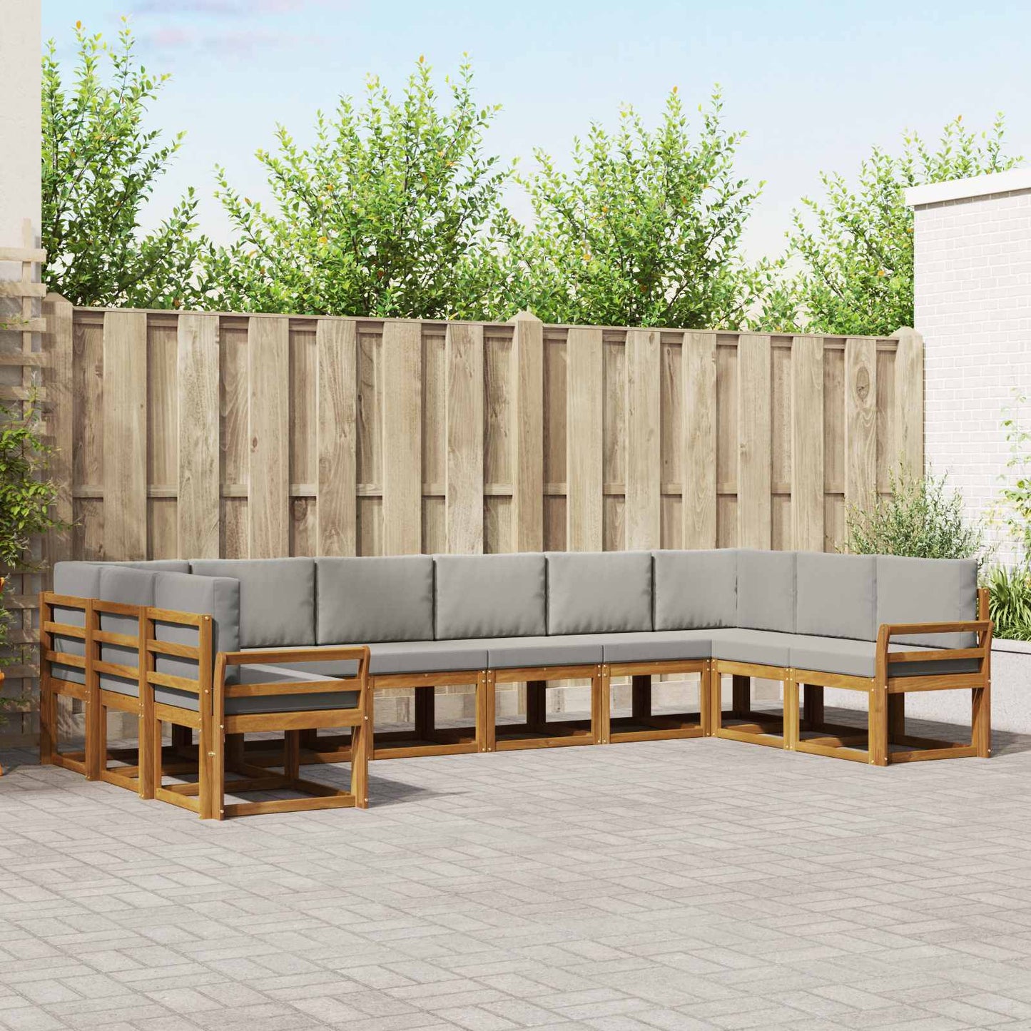 Outdoor-Sofagarnitur mit Kissen 10 pcs Natürlich und Hellgrau