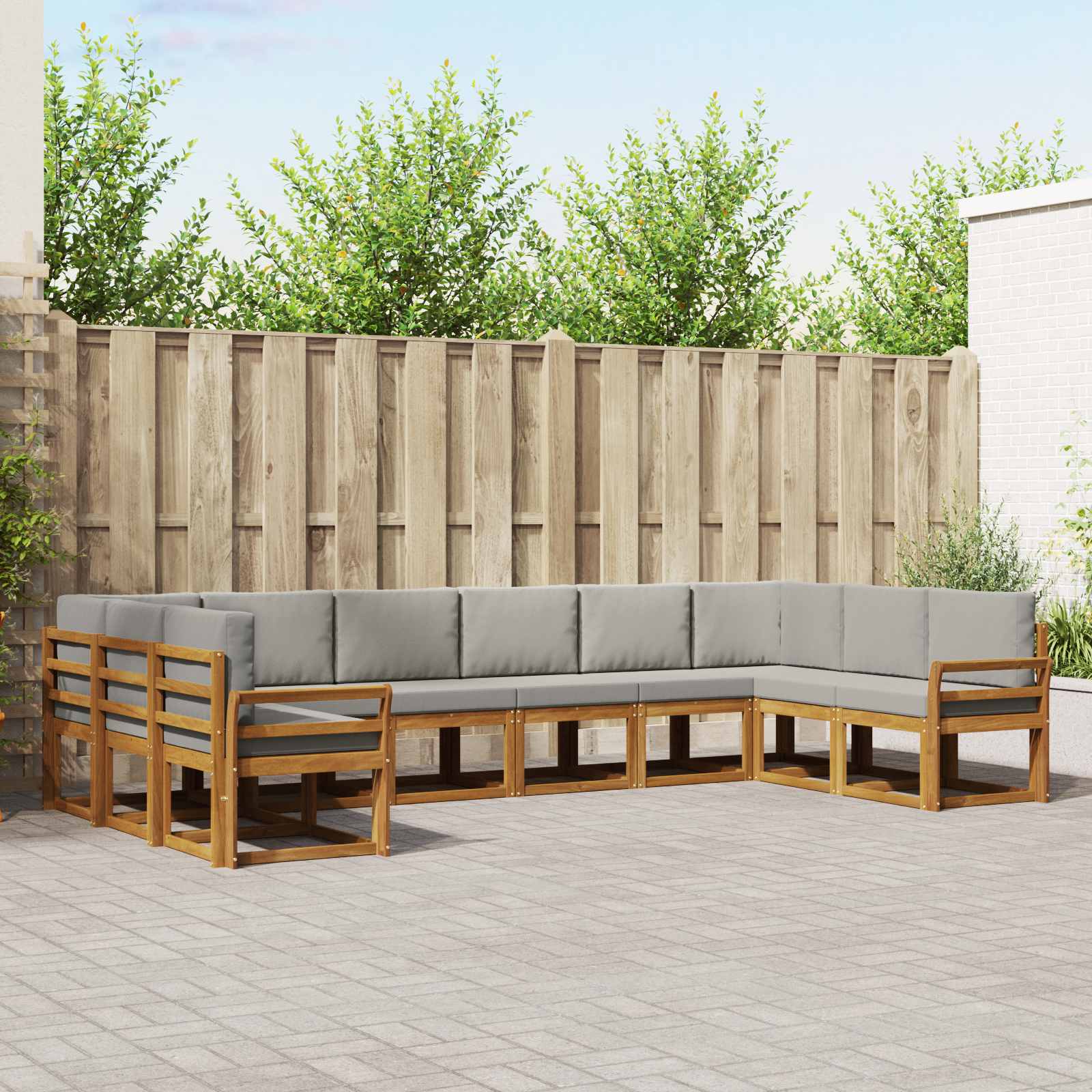 Outdoor-Sofagarnitur mit Kissen 10 pcs Natürlich und Hellgrau