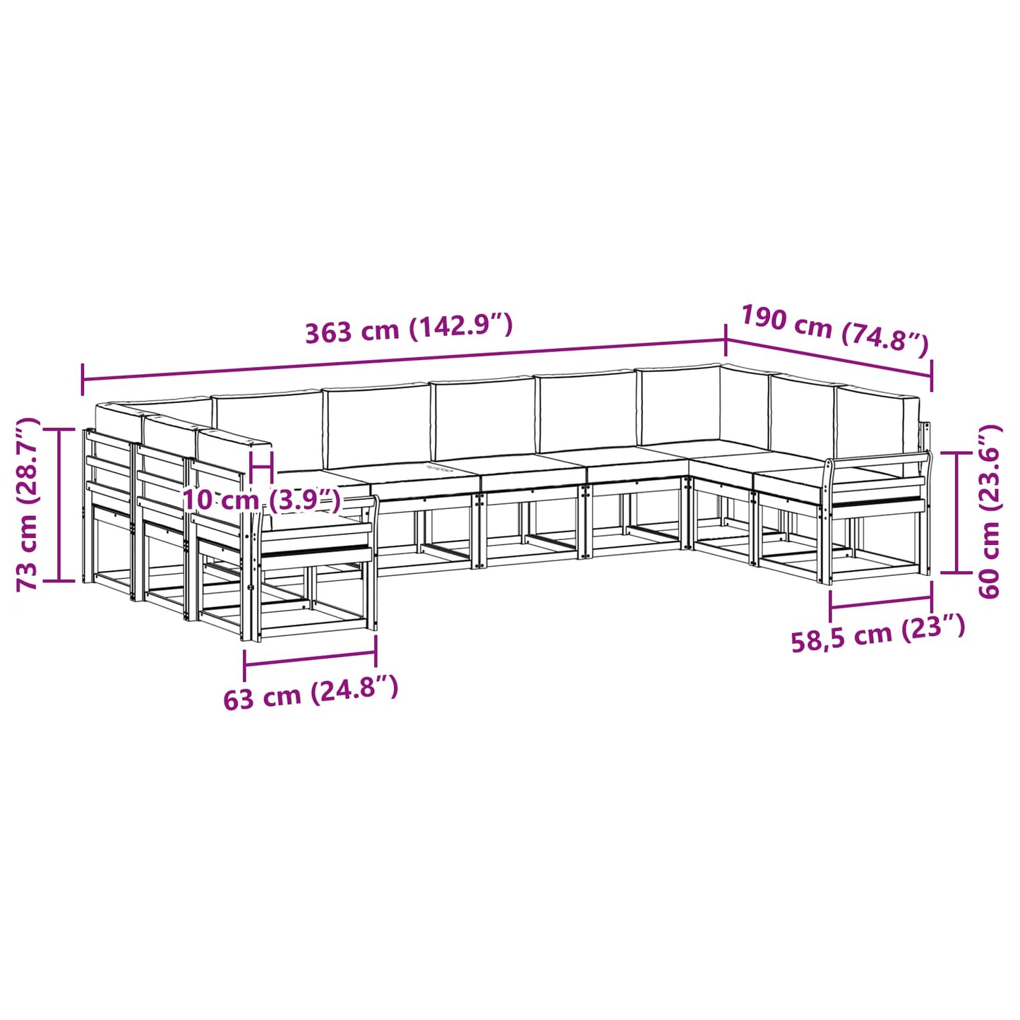 Outdoor-Sofagarnitur 10 stk. Natur und Anthrazit