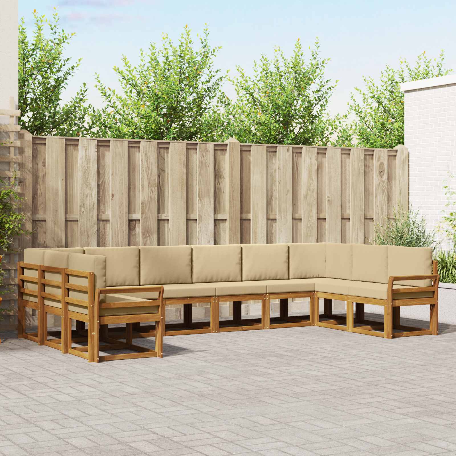 Outdoor-Sofagarnitur mit Kissen 10 pcs Natur und Beige