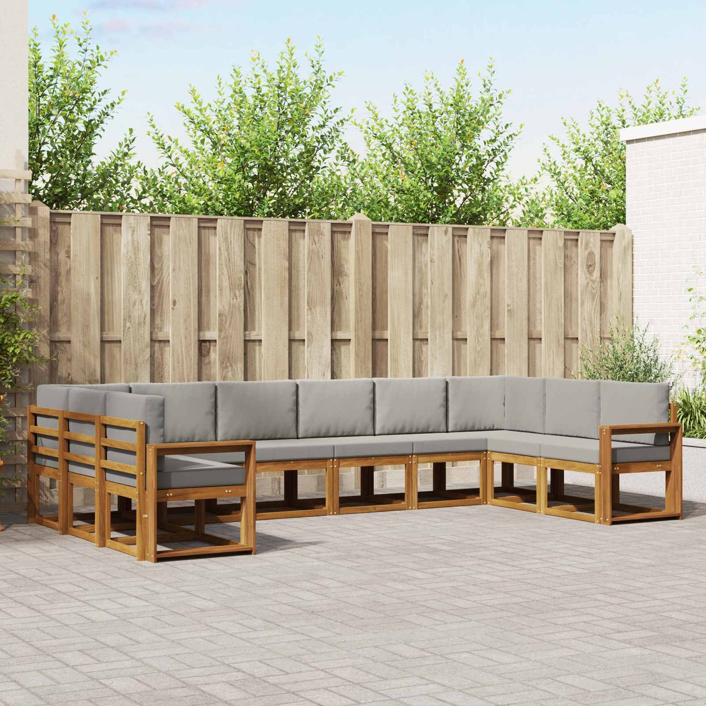 Outdoor-Sofagarnitur mit Kissen 10 pcs Natürlich und Hellgrau