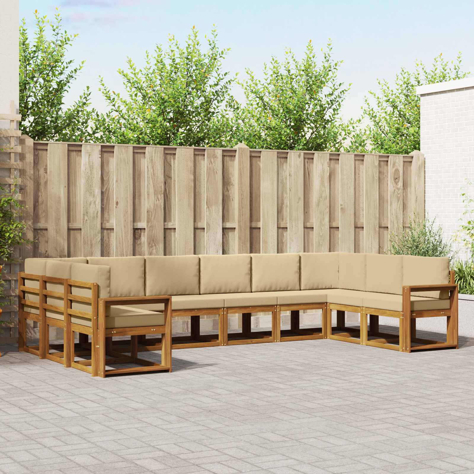 Outdoor-Sofagarnitur mit Kissen 10 pcs Natur und Beige
