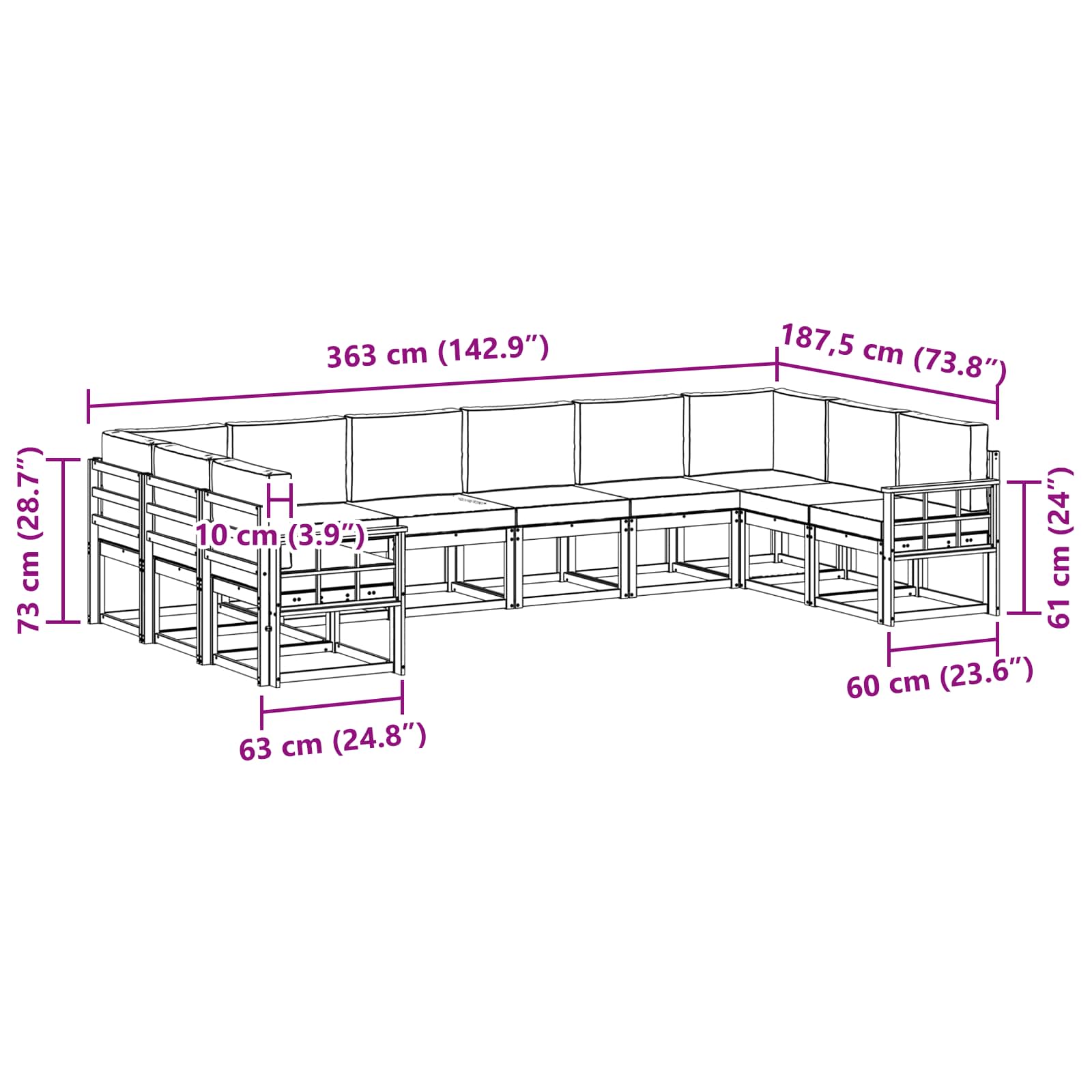 Outdoor-Sofagarnitur 10 stk. Natur und Creme
