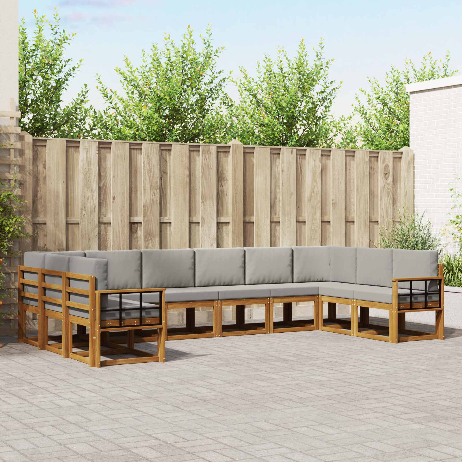 Outdoor-Sofagarnitur mit Kissen 10 pcs Natürlich und Hellgrau