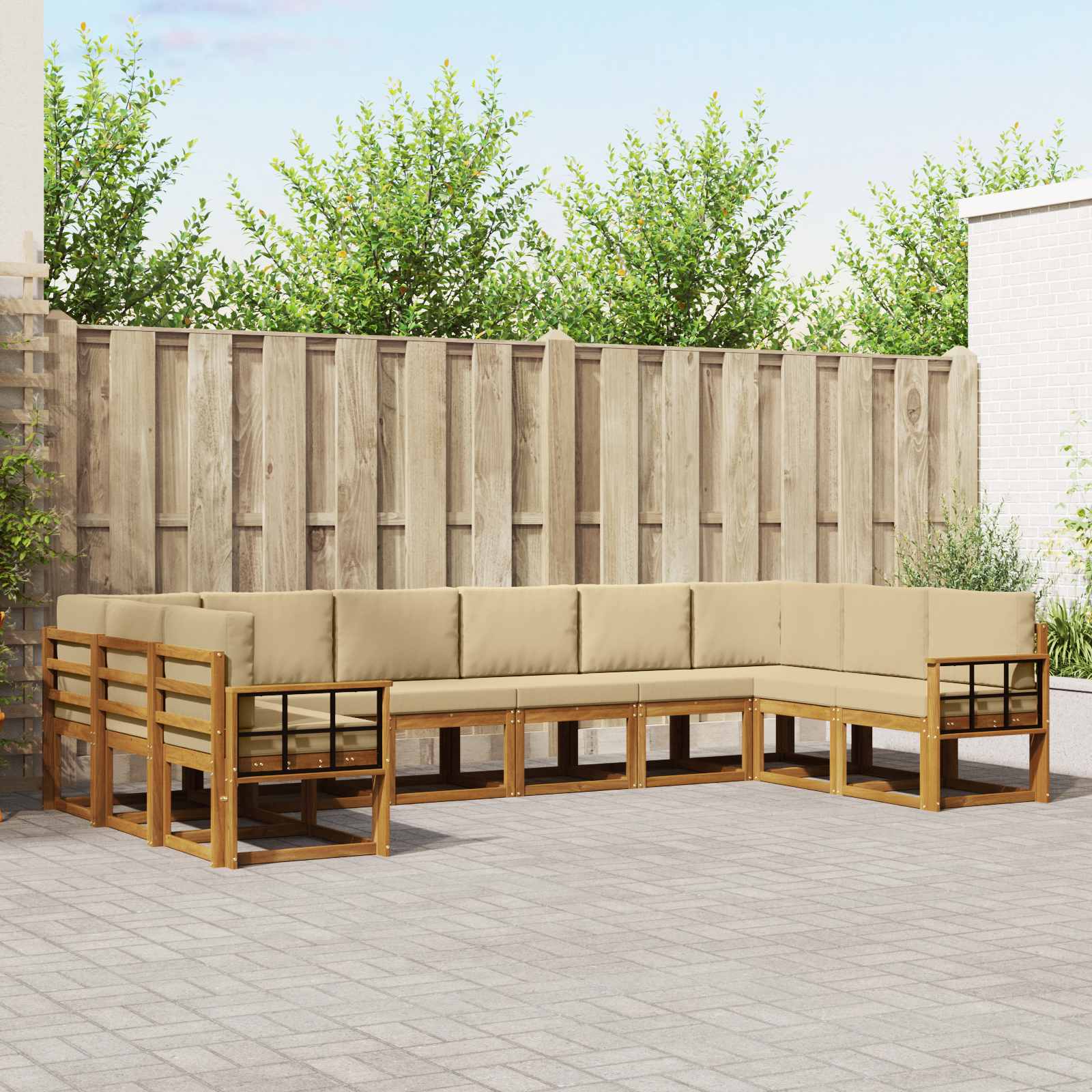 Outdoor-Sofagarnitur mit Kissen 10 pcs Natur und Beige