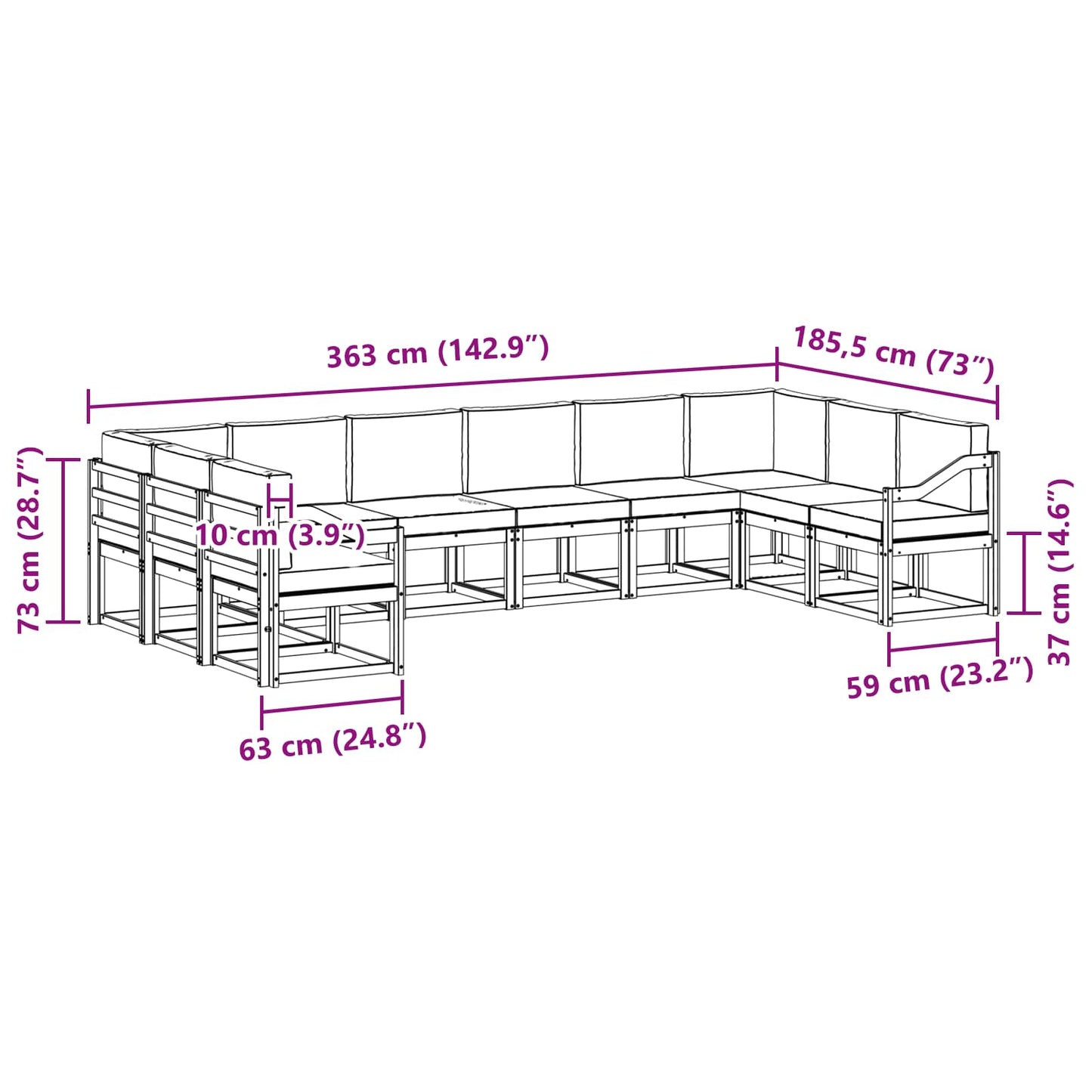 Outdoor-Sofagarnitur 10 stk. Natur und Creme