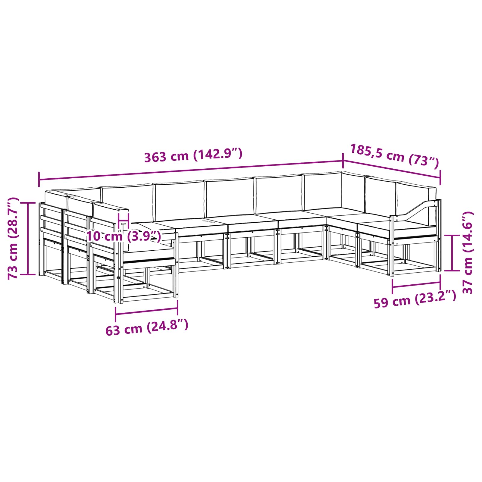Outdoor-Sofagarnitur 10 stk. Natur und Creme