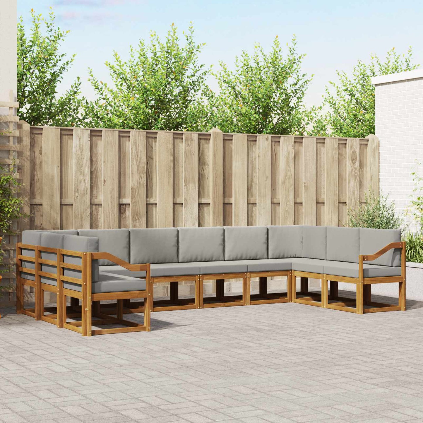 Outdoor-Sofagarnitur mit Kissen 10 pcs Natürlich und Hellgrau