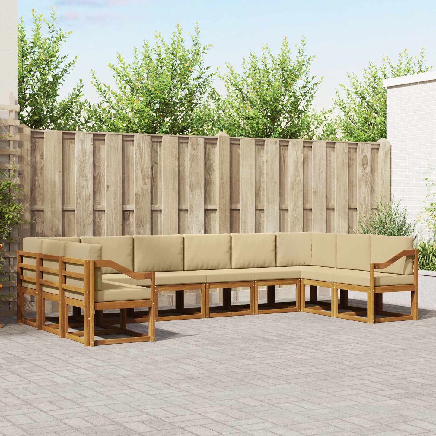 Outdoor-Sofagarnitur mit Kissen 10 pcs Natur und Beige