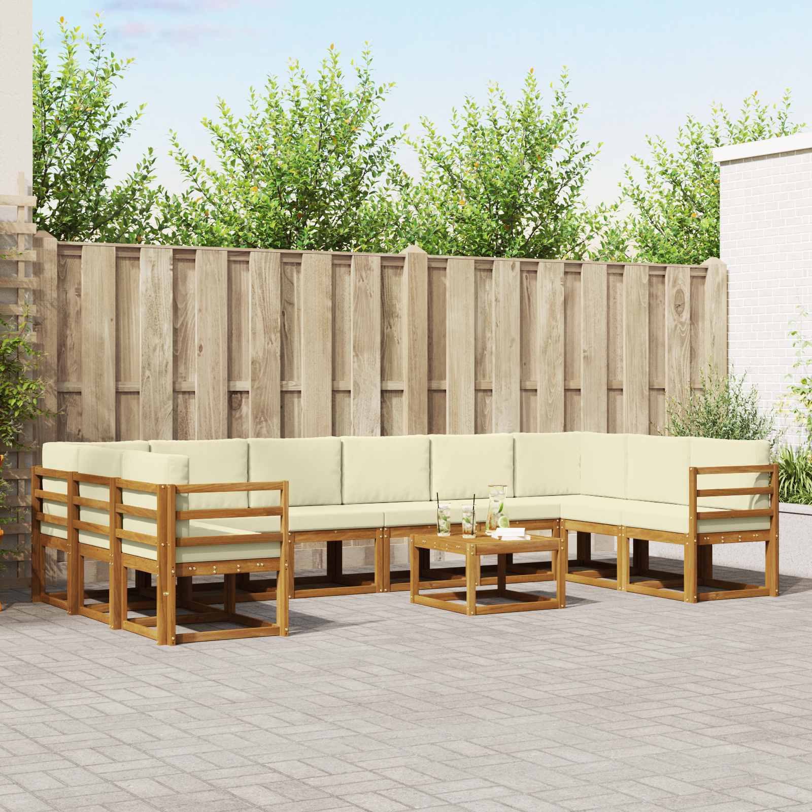 Outdoor-Sofagarnitur 11 stk. Natur und Creme