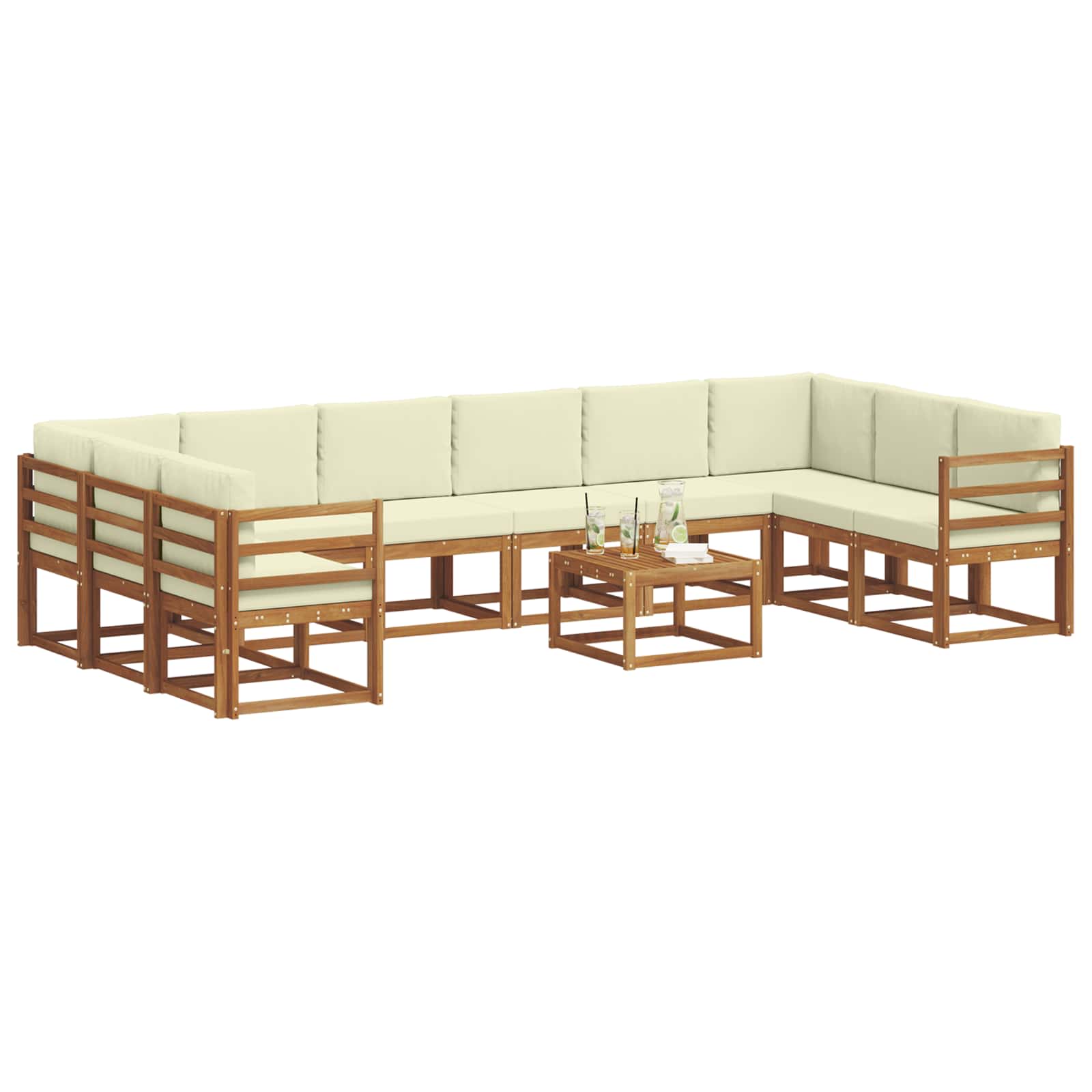 Outdoor-Sofagarnitur 11 stk. Natur und Creme