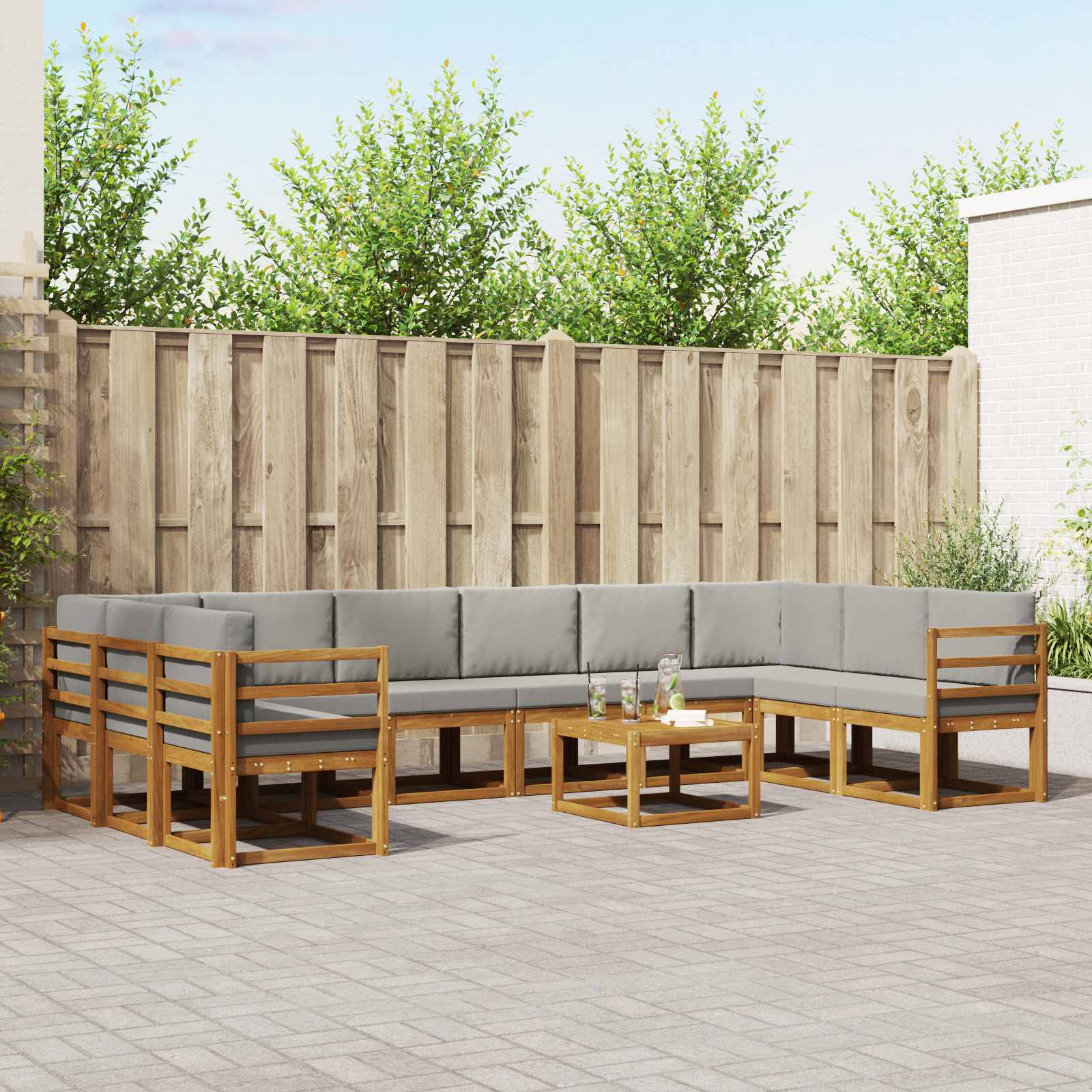Outdoor-Sofagarnitur mit Kissen 11 pcs Natürlich und Hellgrau
