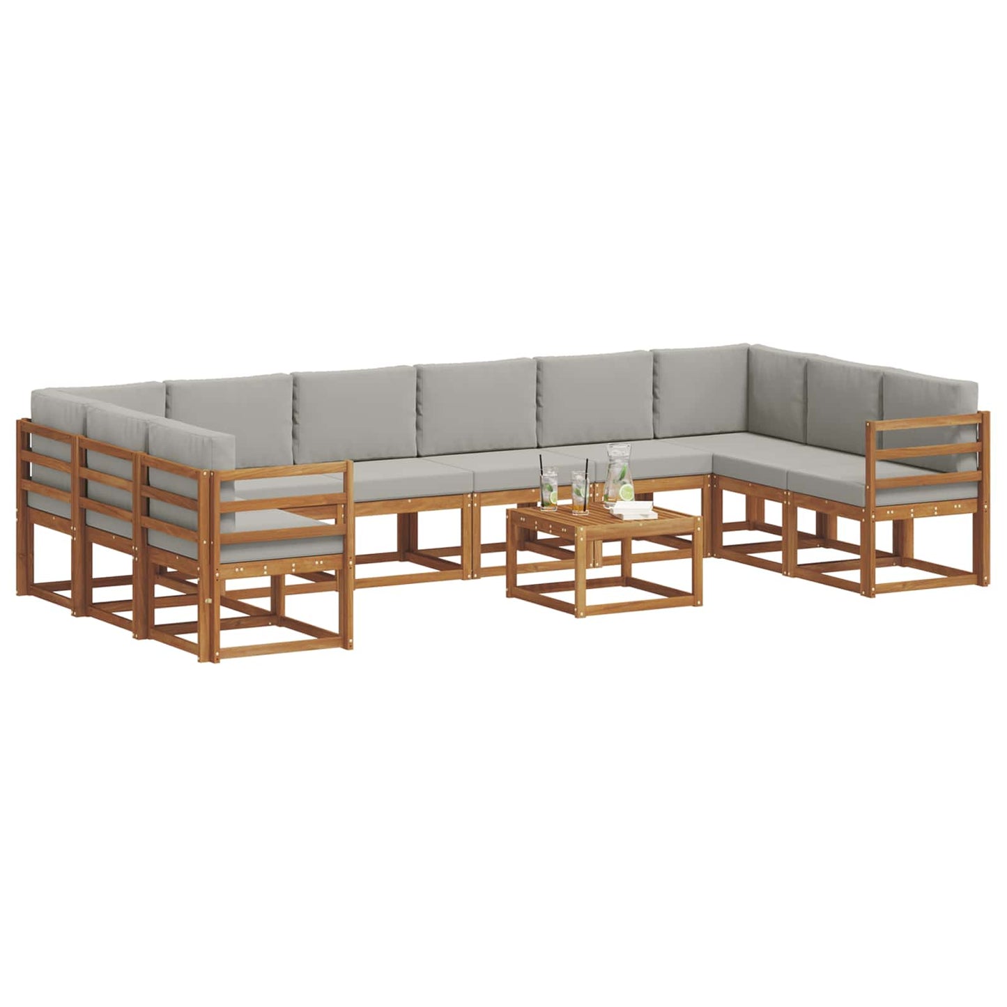 Outdoor-Sofagarnitur mit Kissen 11 pcs Natürlich und Hellgrau