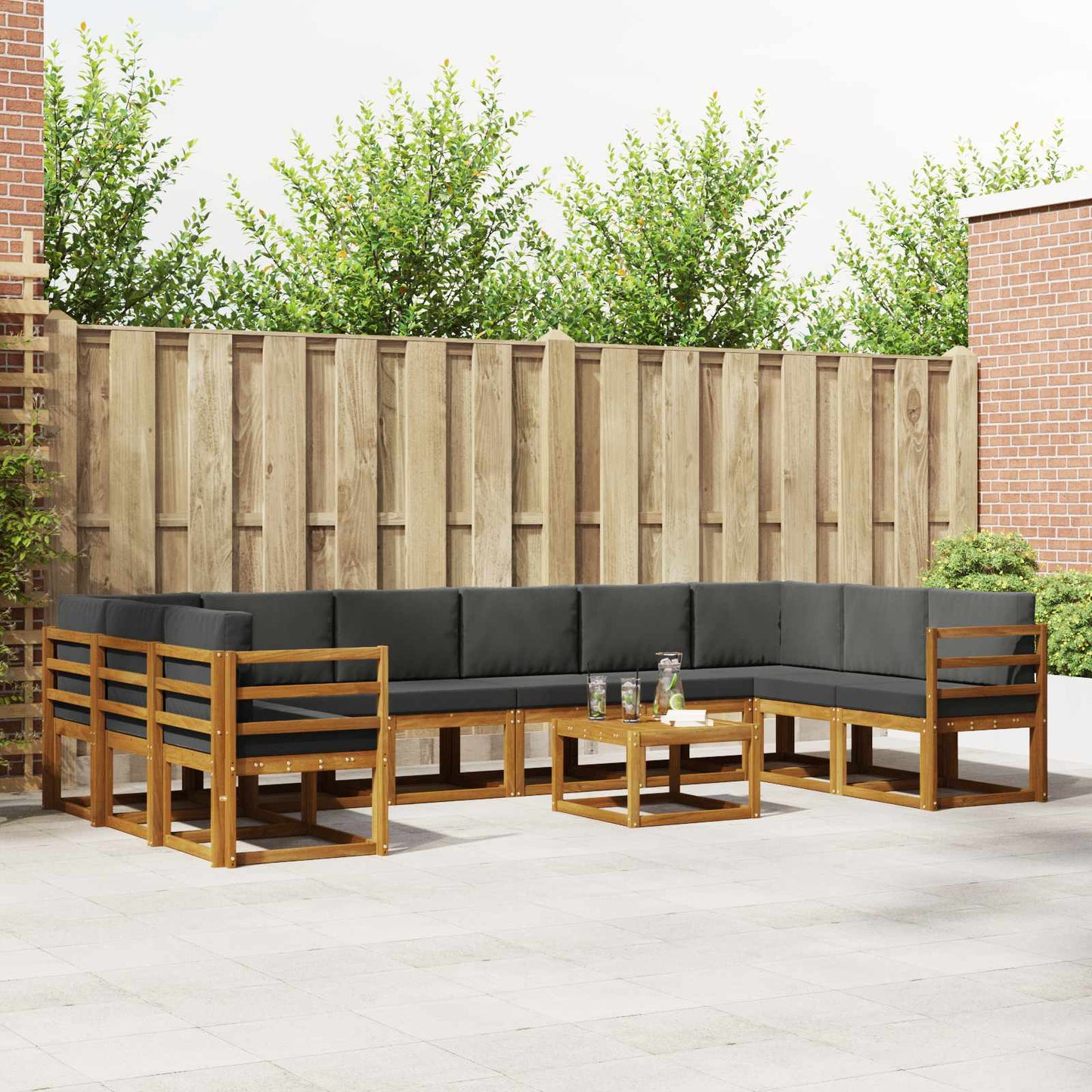 Outdoor-Sofagarnitur 11 stk. Natur und Anthrazit