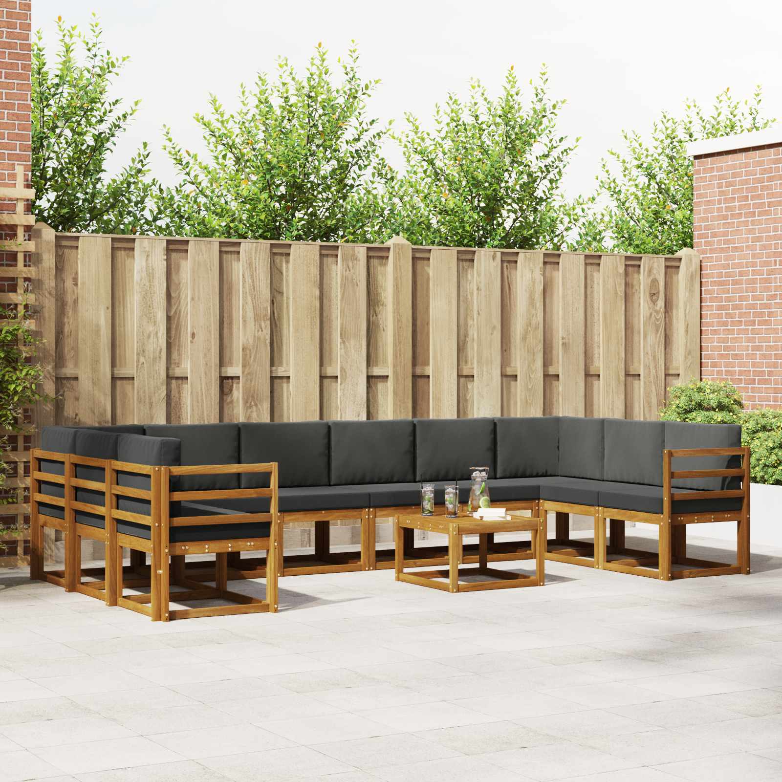 Outdoor-Sofagarnitur 11 stk. Natur und Anthrazit